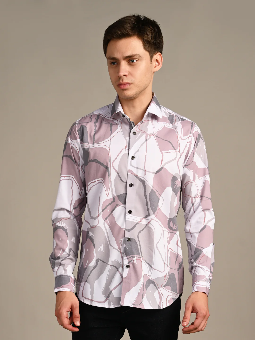 Full Sleeves Slim Fit Dull Pink All-Over Big Abstract Print Shirt - Image 4