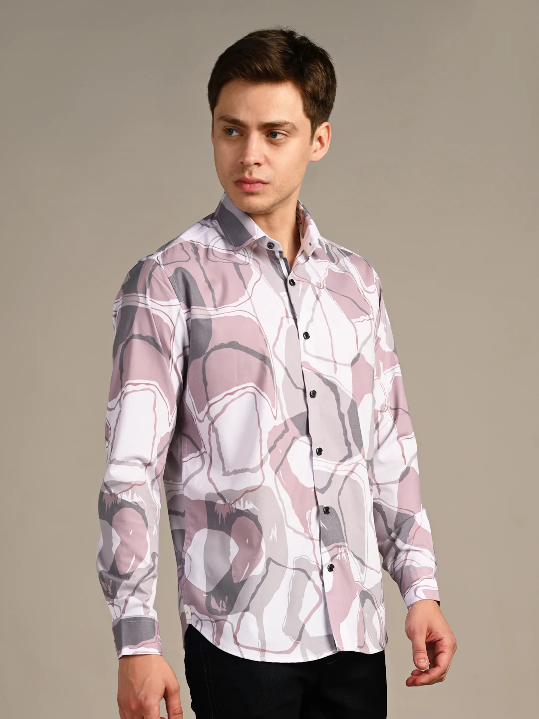 Full Sleeves Slim Fit Dull Pink All-Over Big Abstract Print Shirt - Image 6