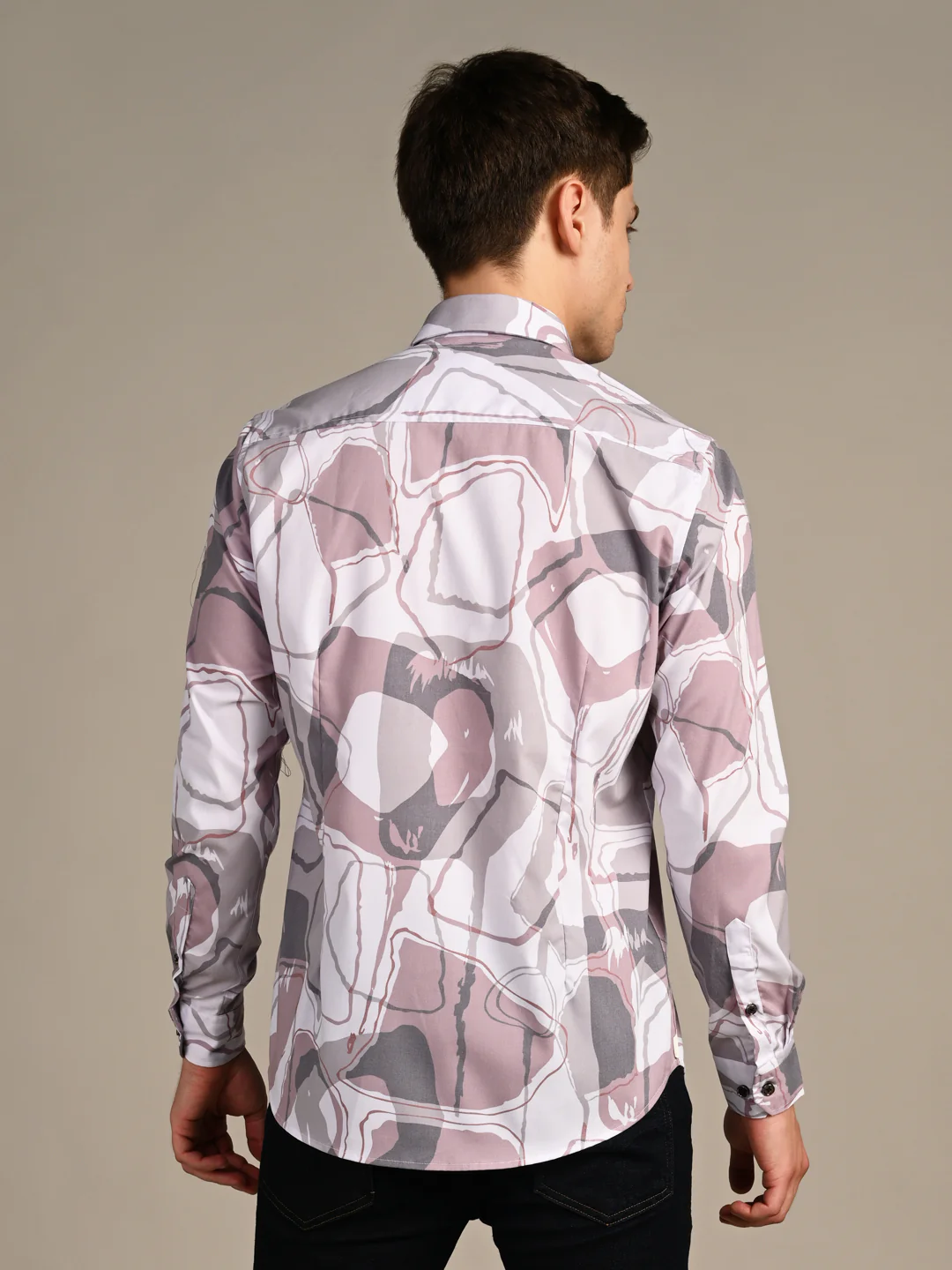 Full Sleeves Slim Fit Dull Pink All-Over Big Abstract Print Shirt - Image 7