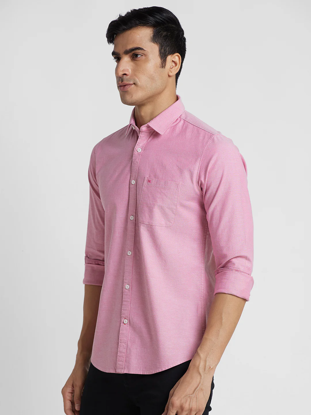 Full Sleeves Slim Fit Pink Solid Oxford Shirt - Image 4