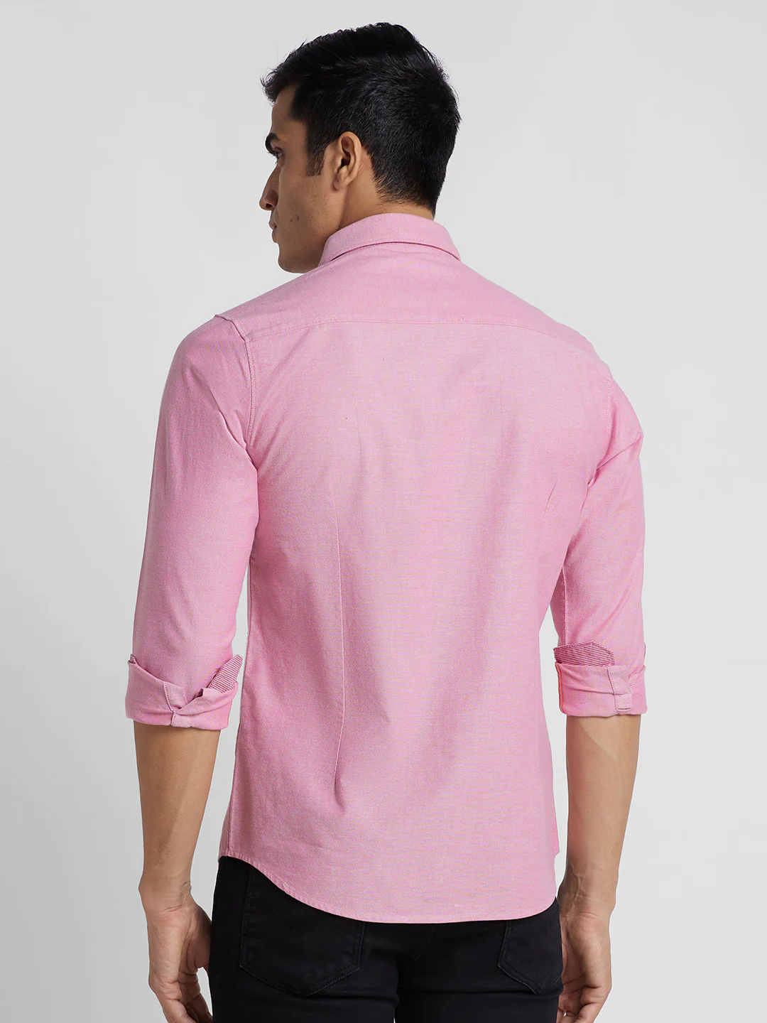 Full Sleeves Slim Fit Pink Solid Oxford Shirt - Image 5