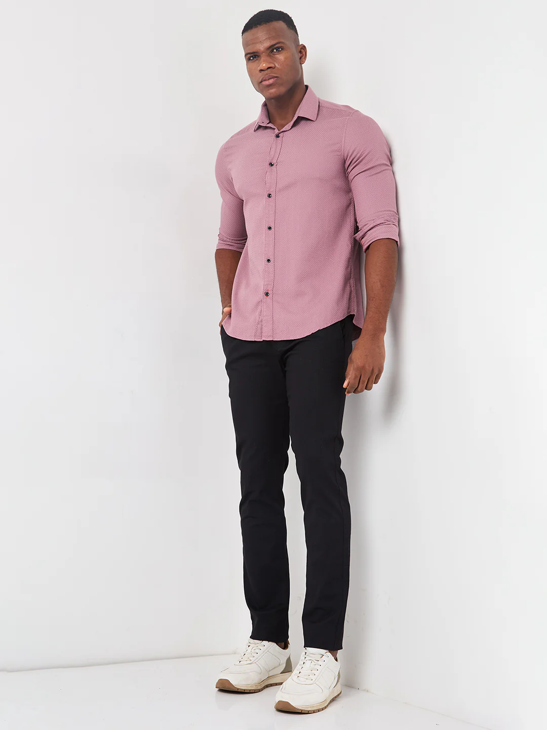 Full sleeves Slim Fit Dusty Pink HoneyComb Tructur Dobby Solid Shirt - Image 3