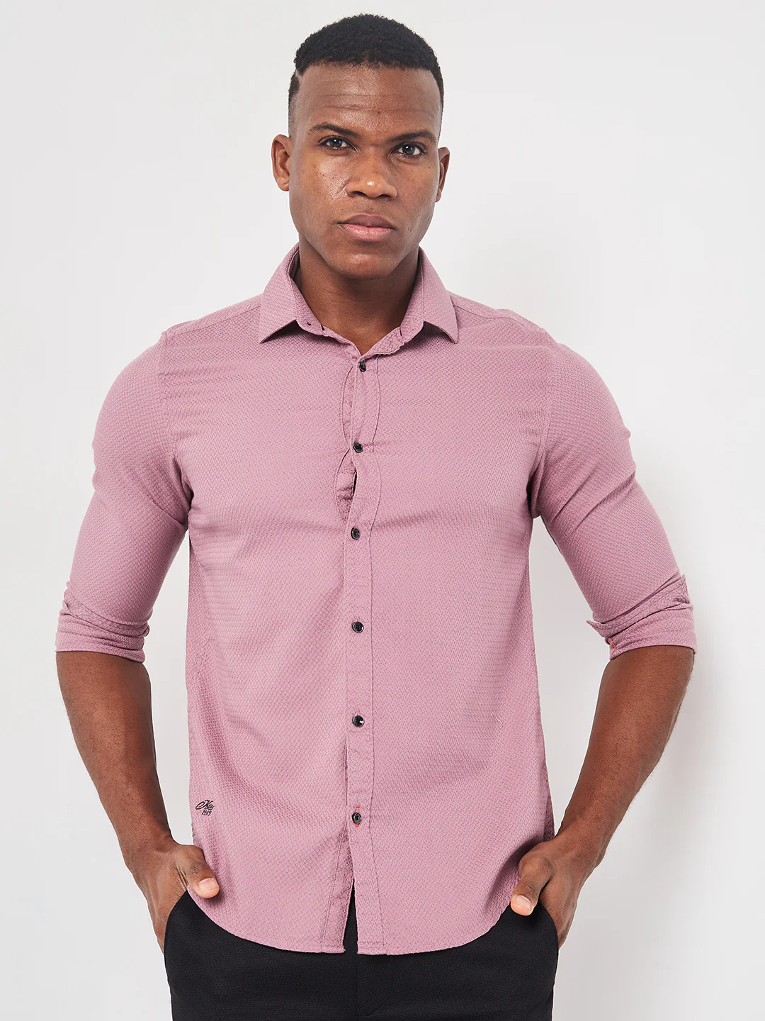 Full sleeves Slim Fit Dusty Pink HoneyComb Tructur Dobby Solid Shirt - Image 4