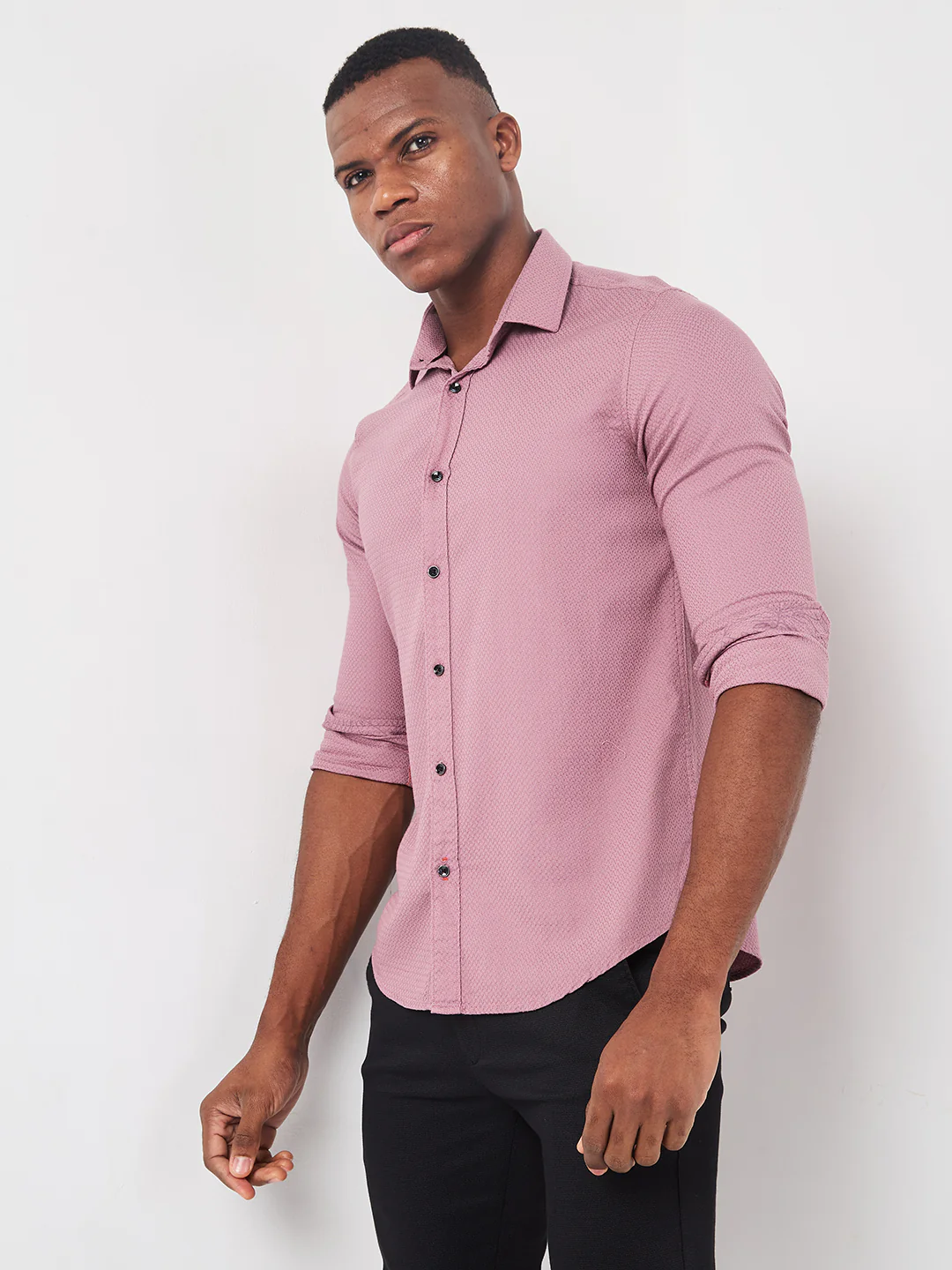 Full sleeves Slim Fit Dusty Pink HoneyComb Tructur Dobby Solid Shirt - Image 6
