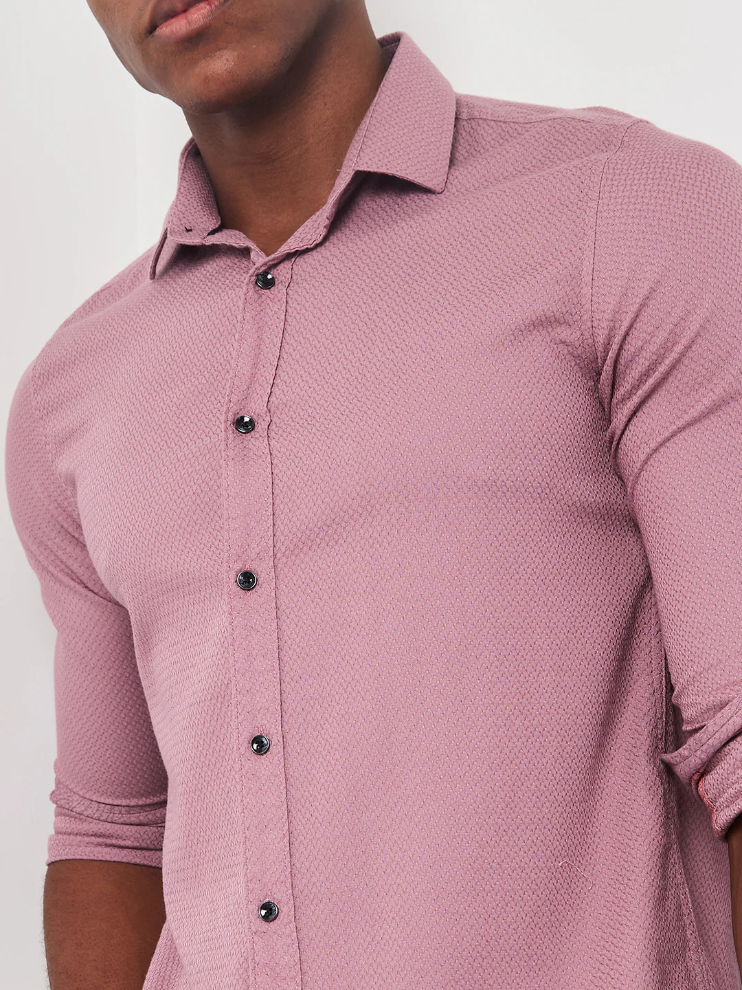 Full sleeves Slim Fit Dusty Pink HoneyComb Tructur Dobby Solid Shirt - Image 7