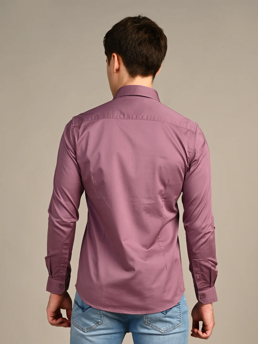 Full sleeves Slim Fit Onion Pink Premium Satin Solid Shirt - Image 7