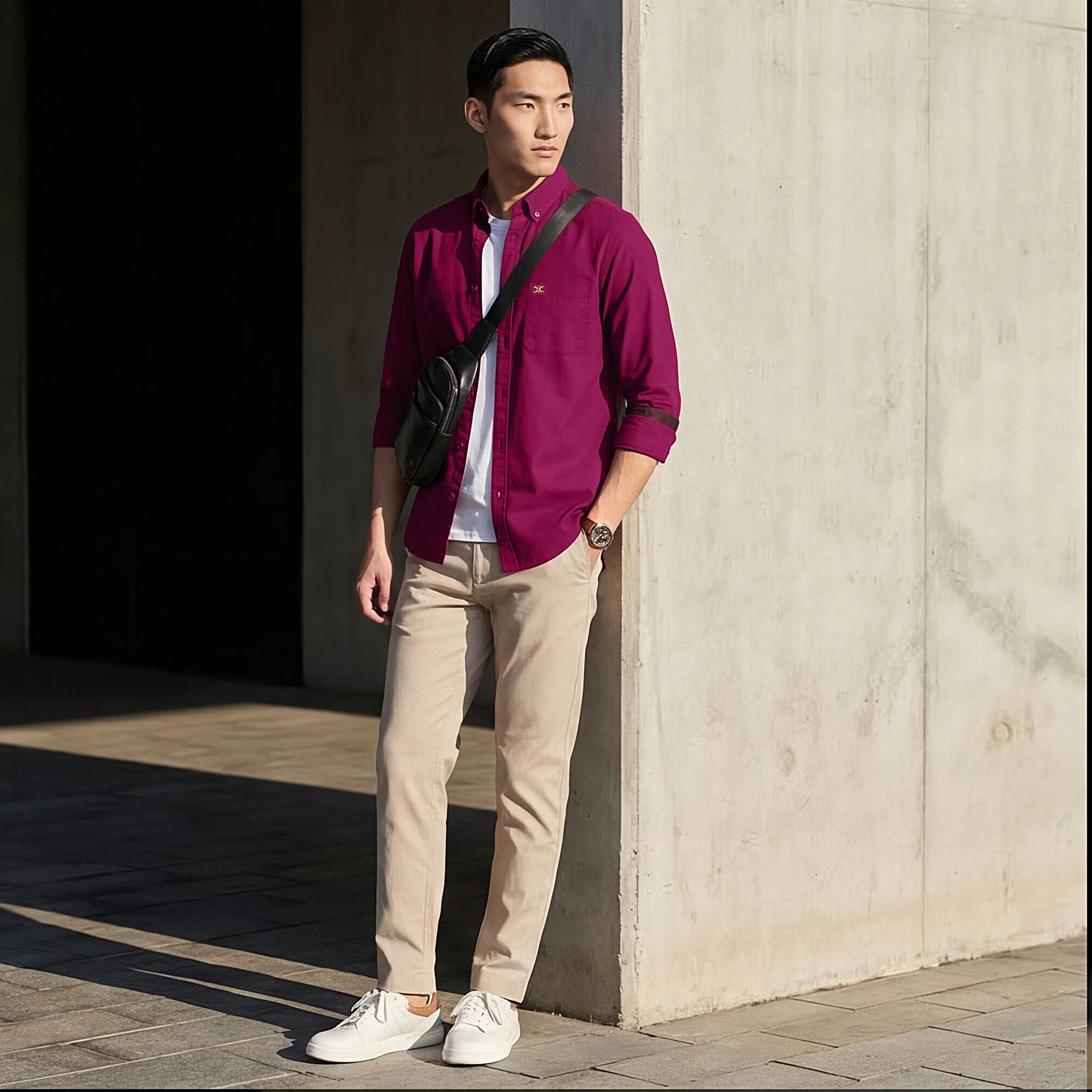 Full Sleeves Slim Fit Plum Button-Down Oxford Solid Shirt