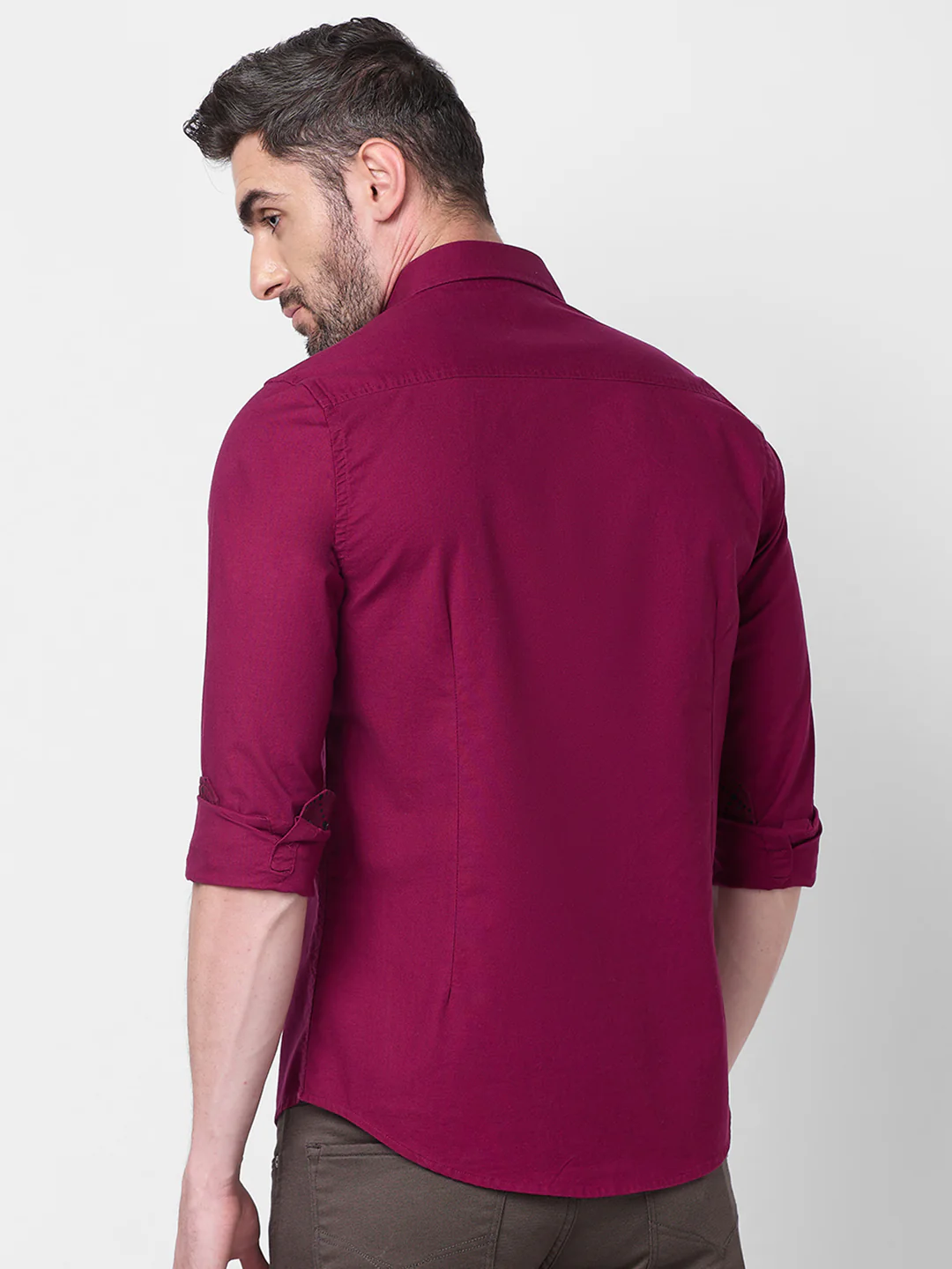Full Sleeves Slim Fit Plum Button-Down Oxford Solid Shirt - Image 5