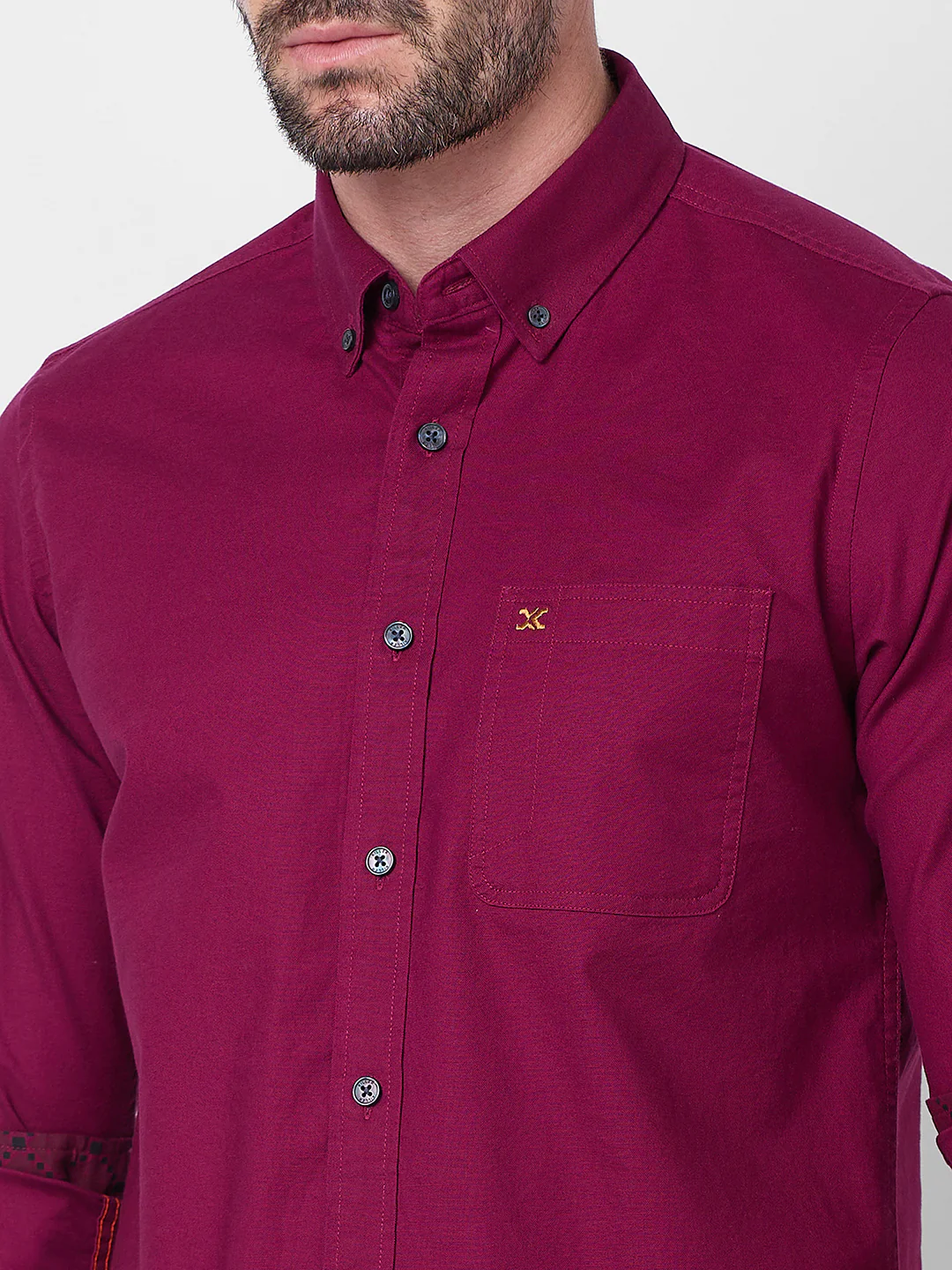 Full Sleeves Slim Fit Plum Button-Down Oxford Solid Shirt - Image 7