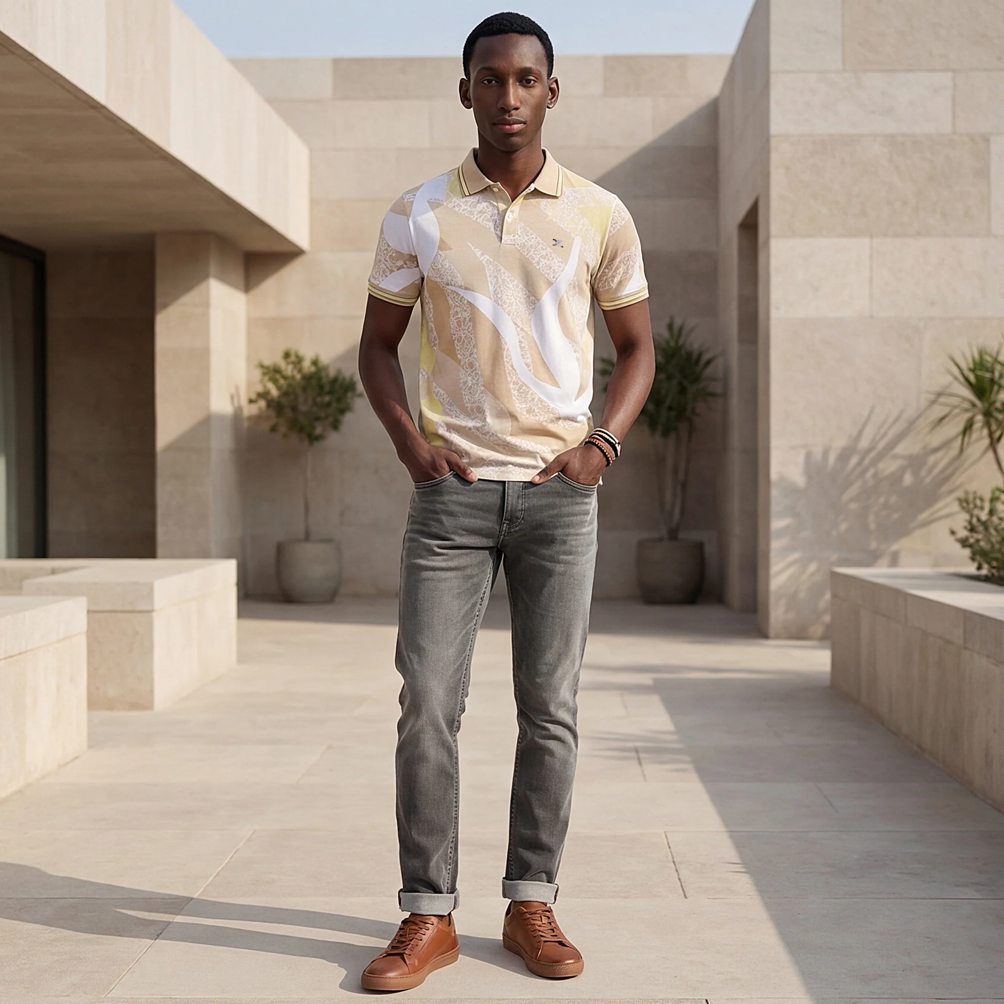 Killer Men Beige Printed Slim Fit T-Shirts