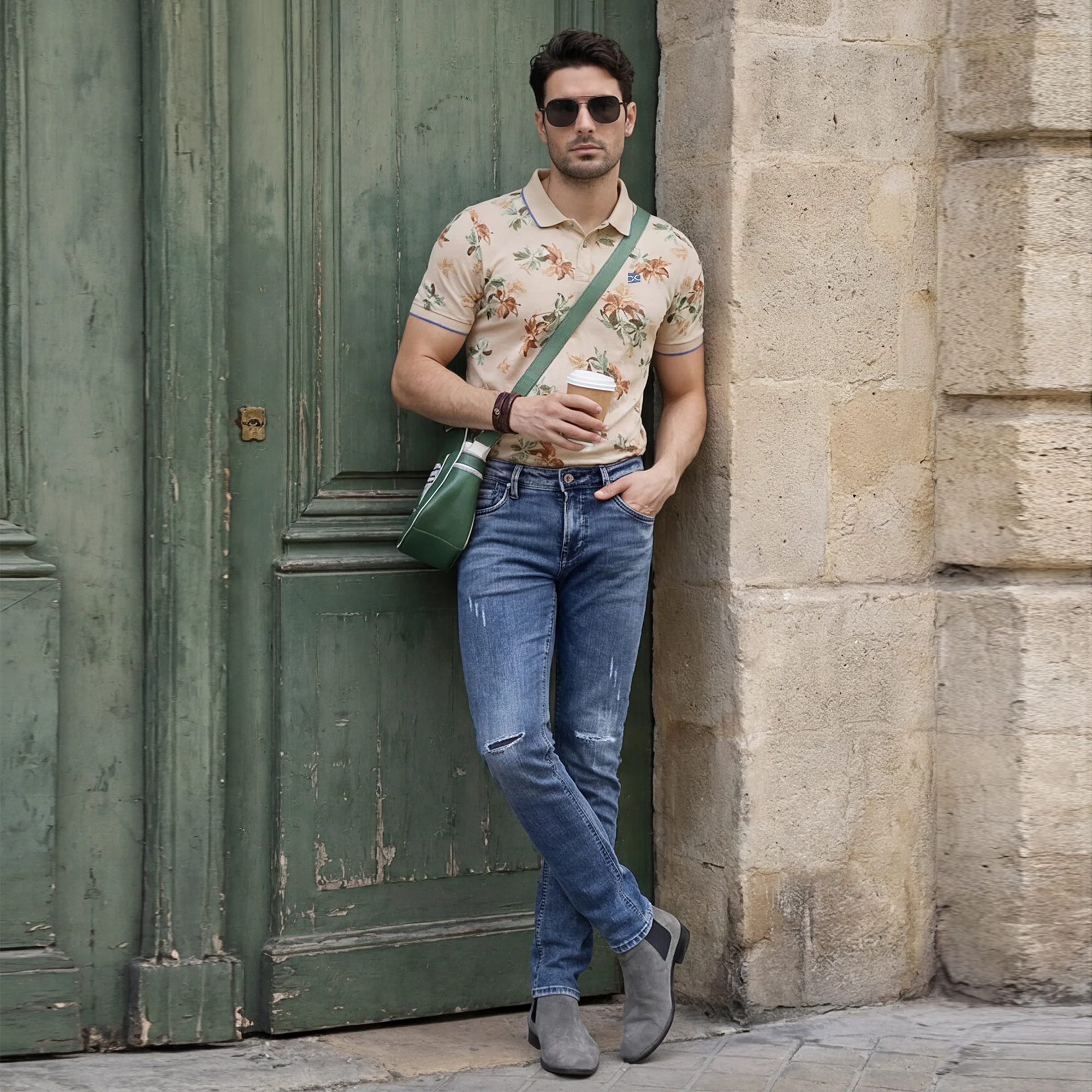 Killer Men Beige Printed Slim Fit T-Shirts