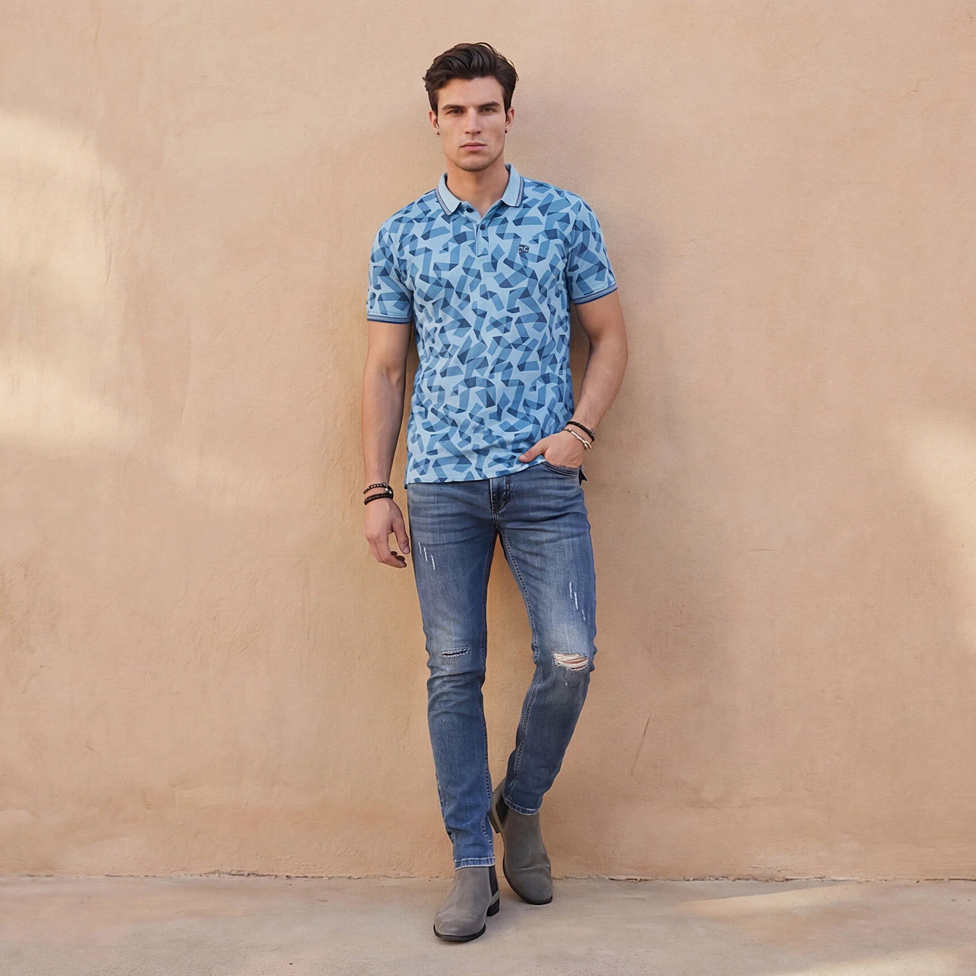 Killer Men Blue Printed Slim Fit T-Shirts