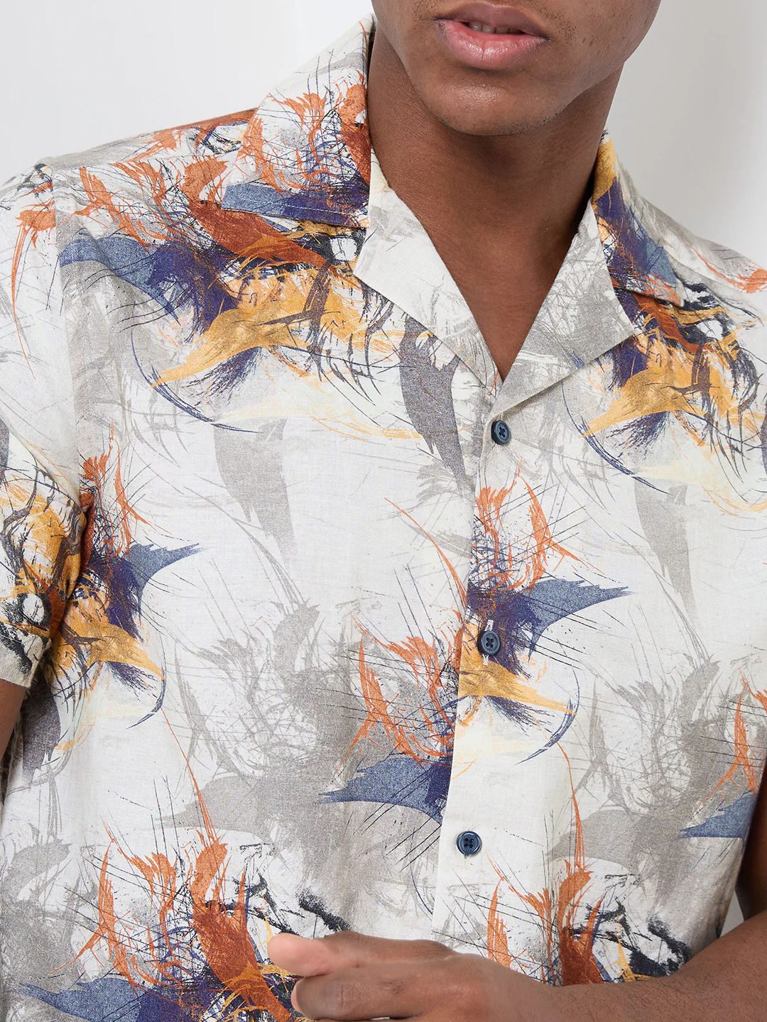 Half Sleeves Regular Fit Modern abstract botanical Cuban Collar Print Shirt - Image 7