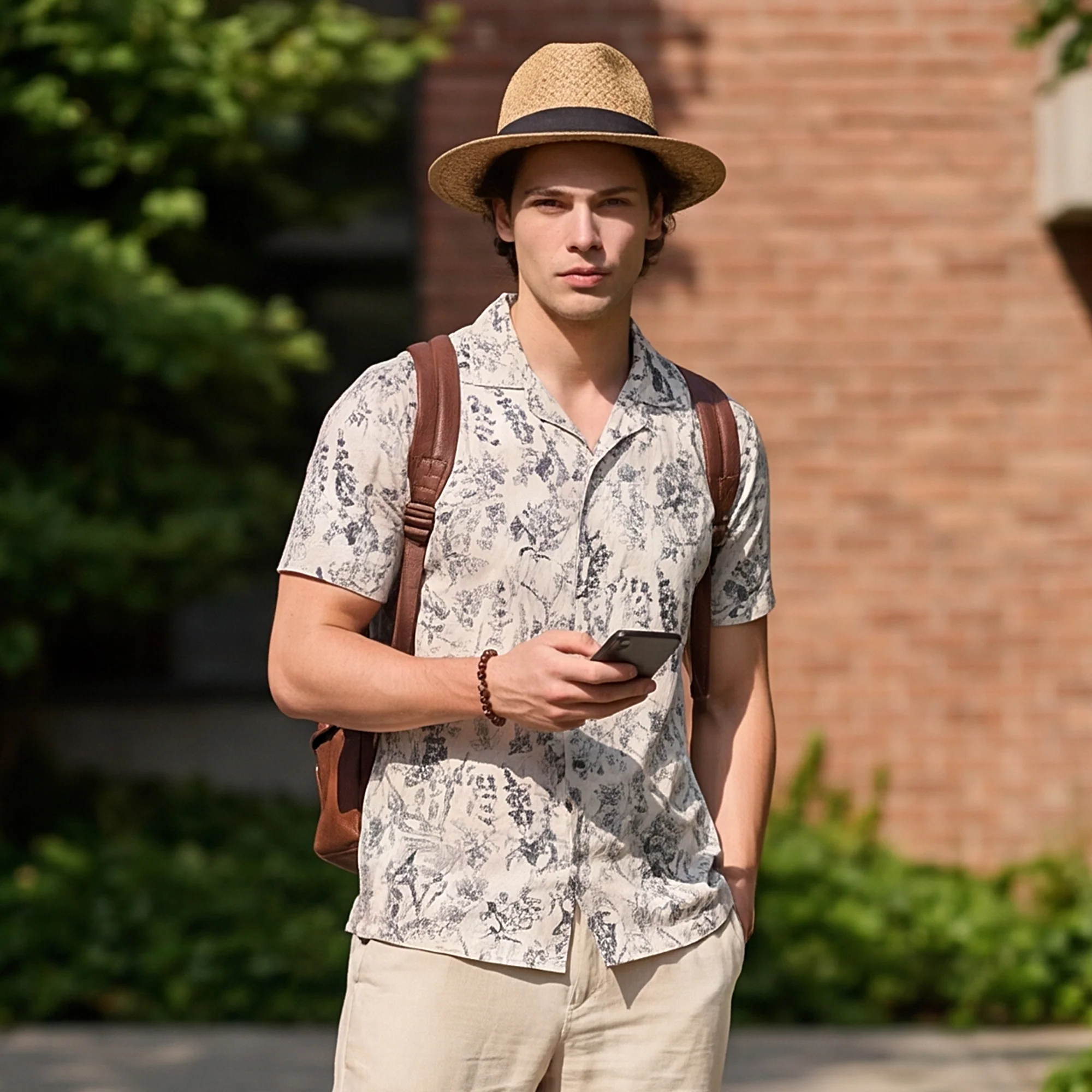 Full Sleeves Straight Fit Natural All-Over Botanical Cuban Coallar Print Shirt - Image 2