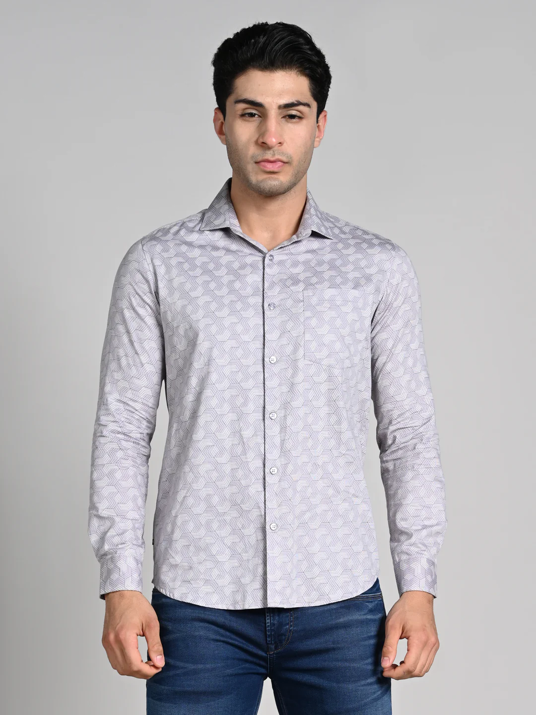 Full Sleeves Slim Fit Purple All over Micro Geometric Print Shirt - Image 4