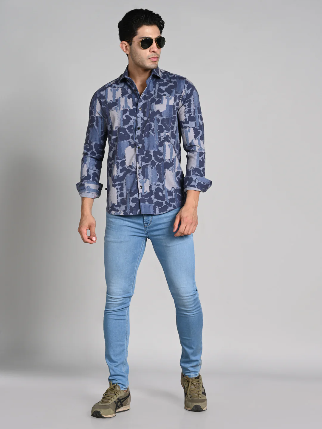 Full Sleeves Slim Fit Purple All over Abstract Camou Dobby Textured Print Shirt - Image 3