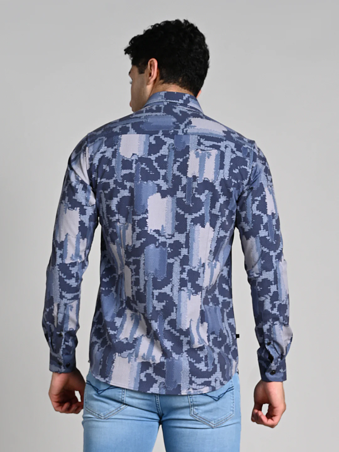 Full Sleeves Slim Fit Purple All over Abstract Camou Dobby Textured Print Shirt - Image 7