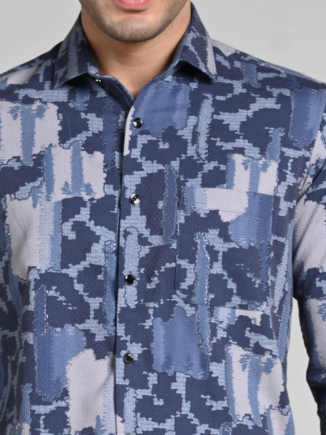 Full Sleeves Slim Fit Purple All over Abstract Camou Dobby Textured Print Shirt - Image 8