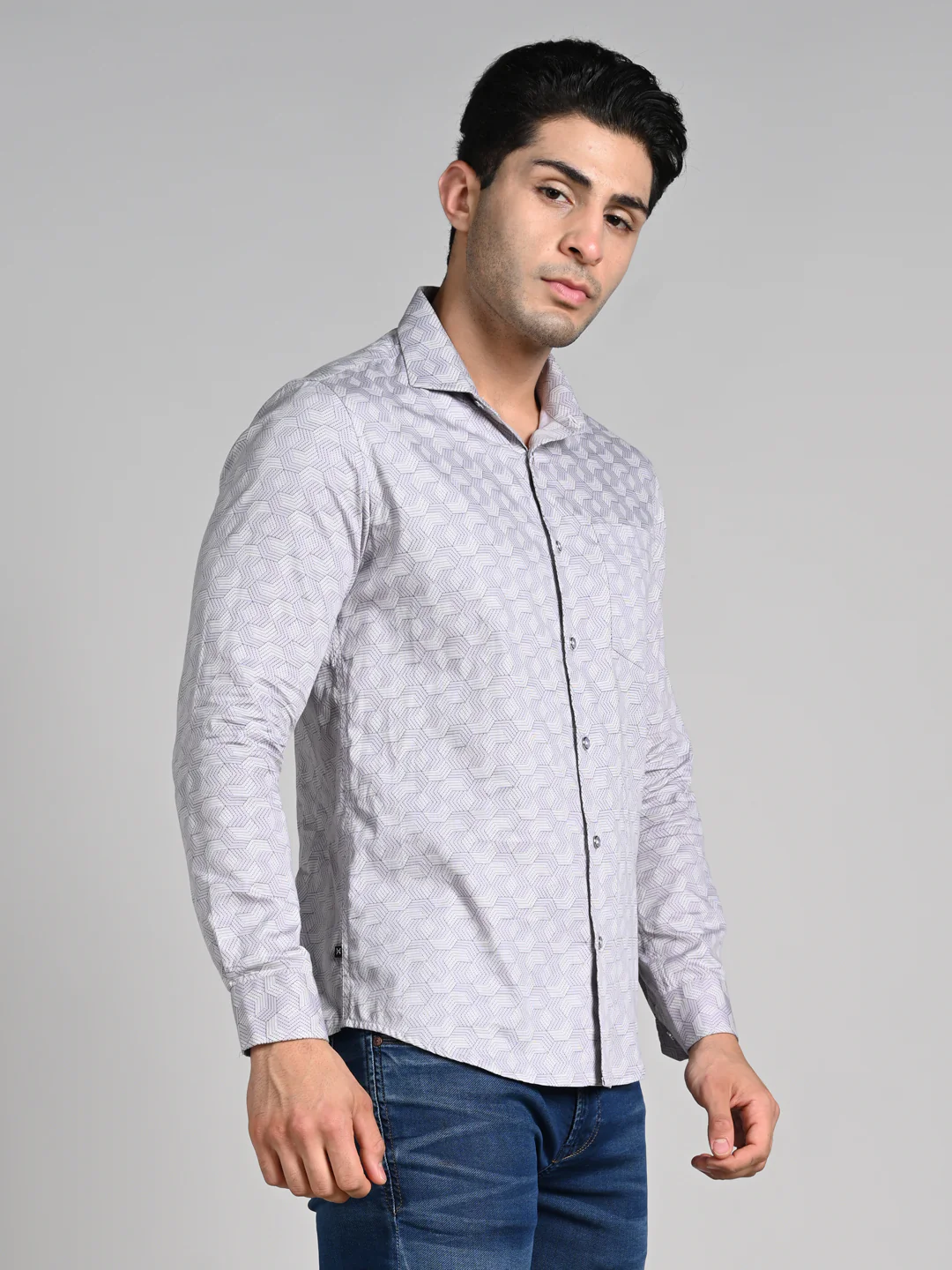 Full Sleeves Slim Fit Purple All over Micro Geometric Print Shirt - Image 5