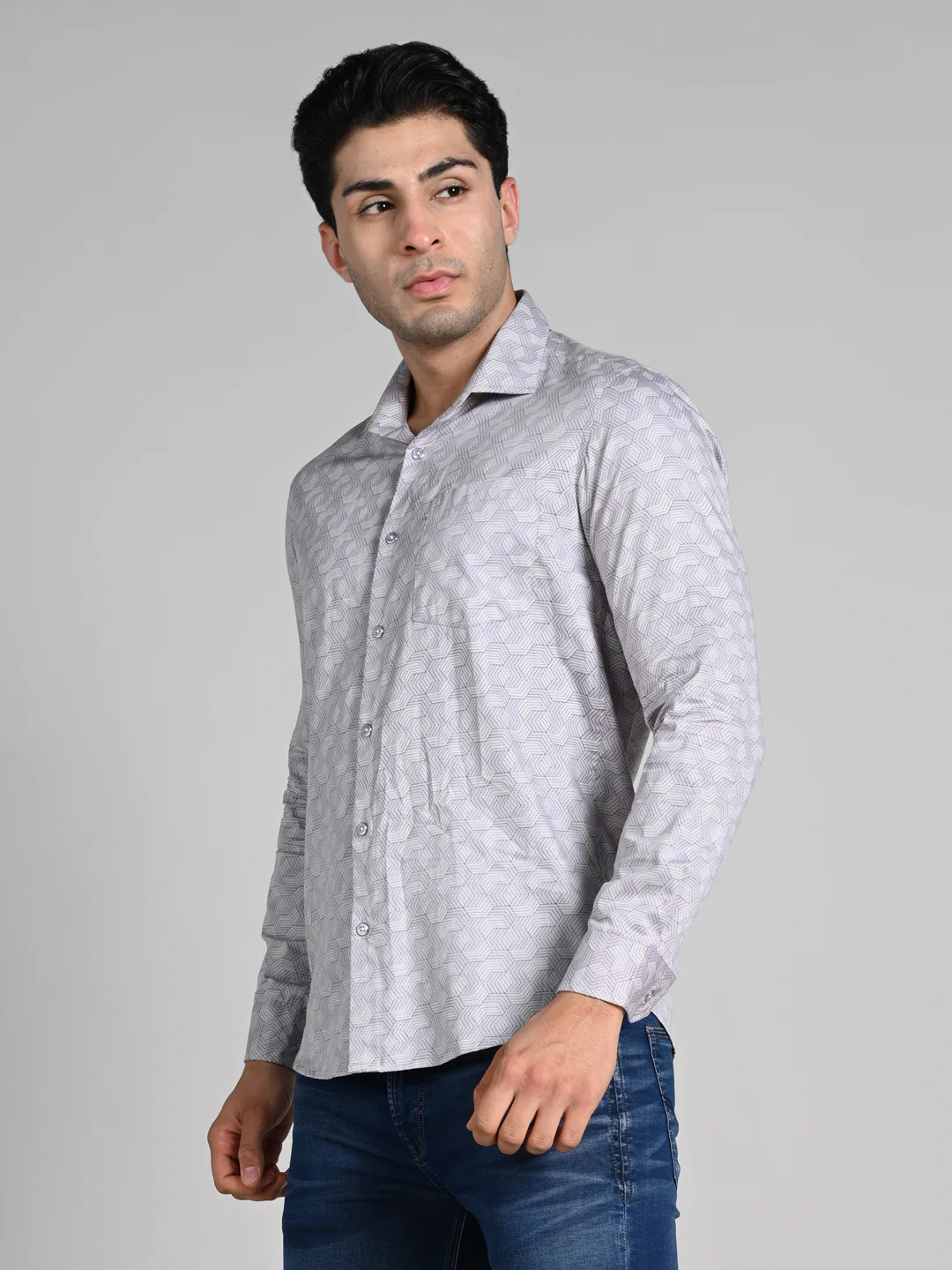 Full Sleeves Slim Fit Purple All over Micro Geometric Print Shirt - Image 6