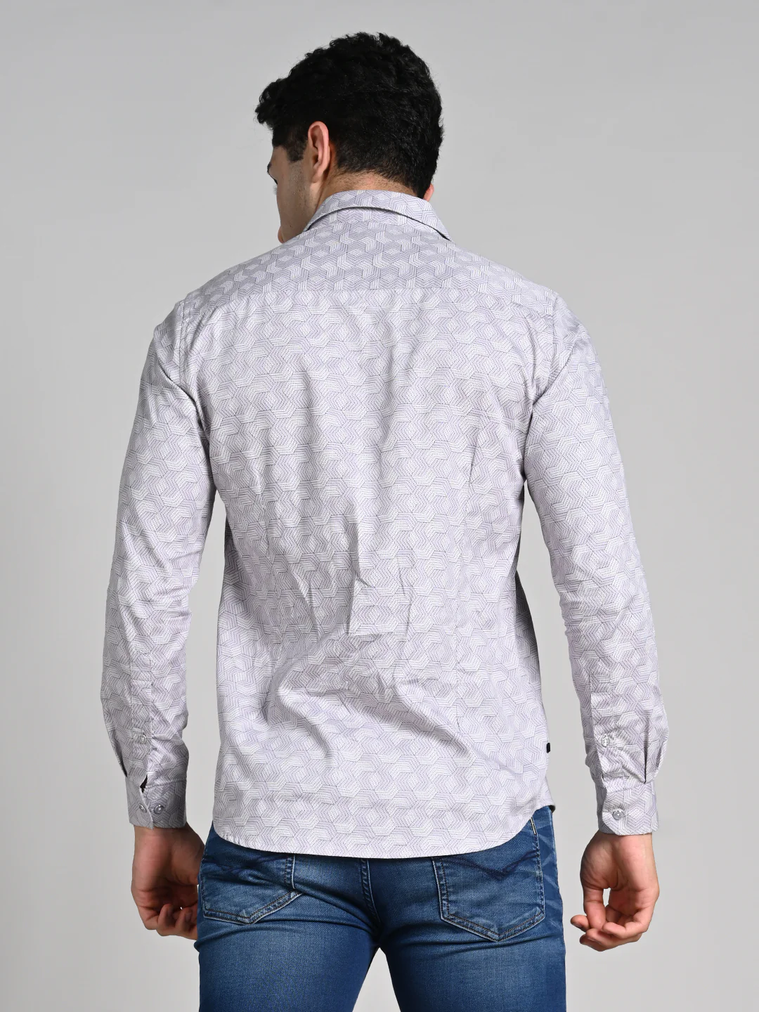 Full Sleeves Slim Fit Purple All over Micro Geometric Print Shirt - Image 7