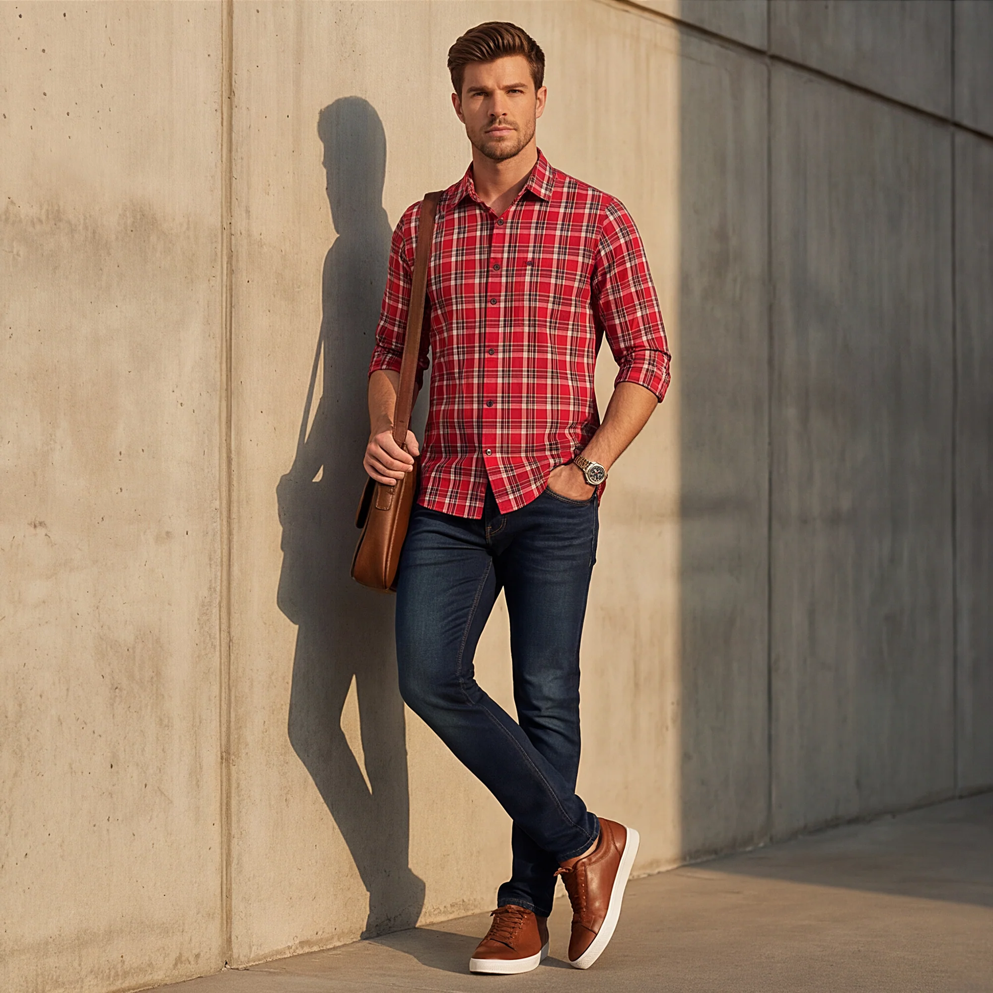 Full sleeves Slim Fit Red Checks Shirt