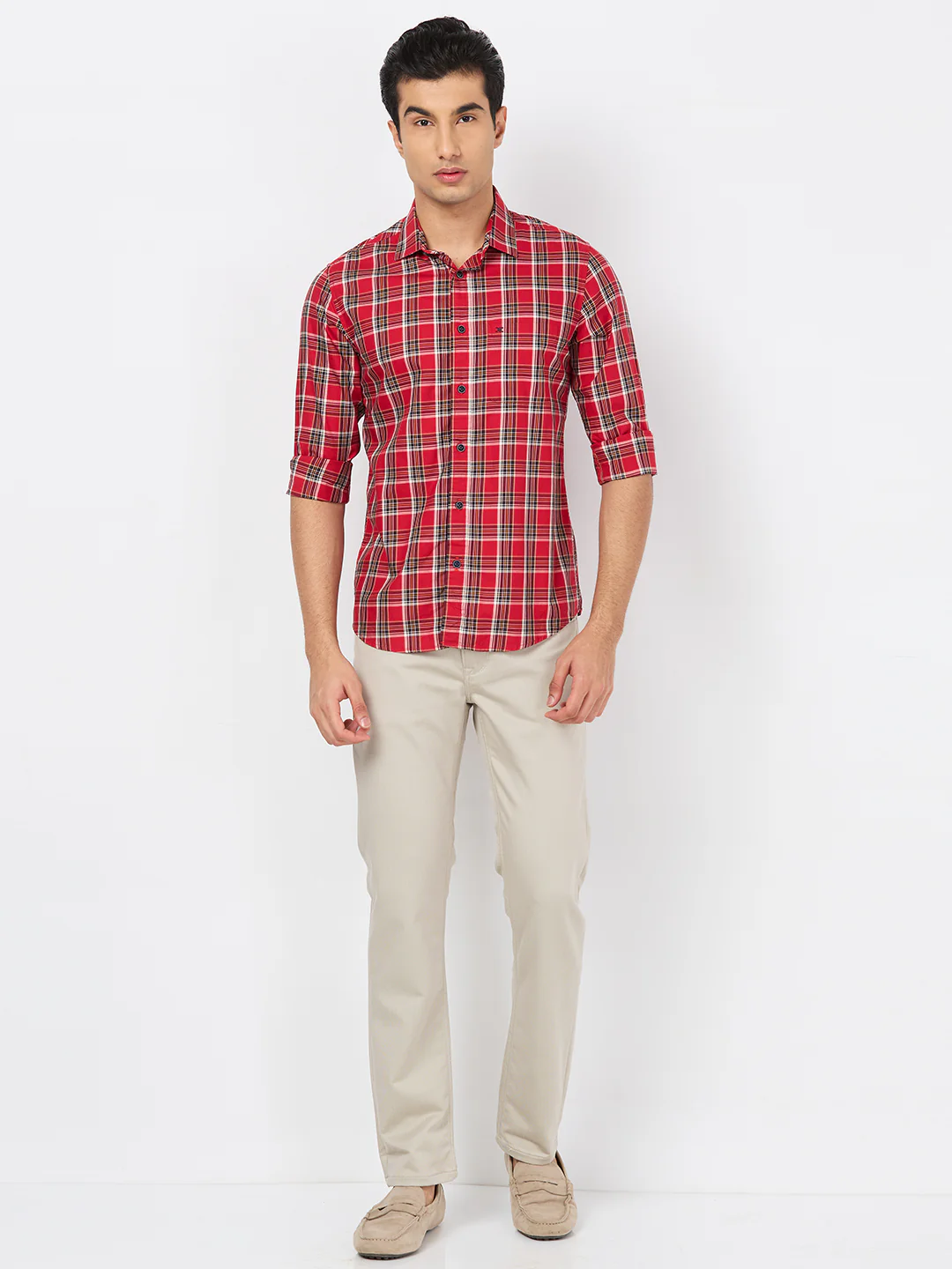 Full sleeves Slim Fit Red Checks Shirt - Image 3