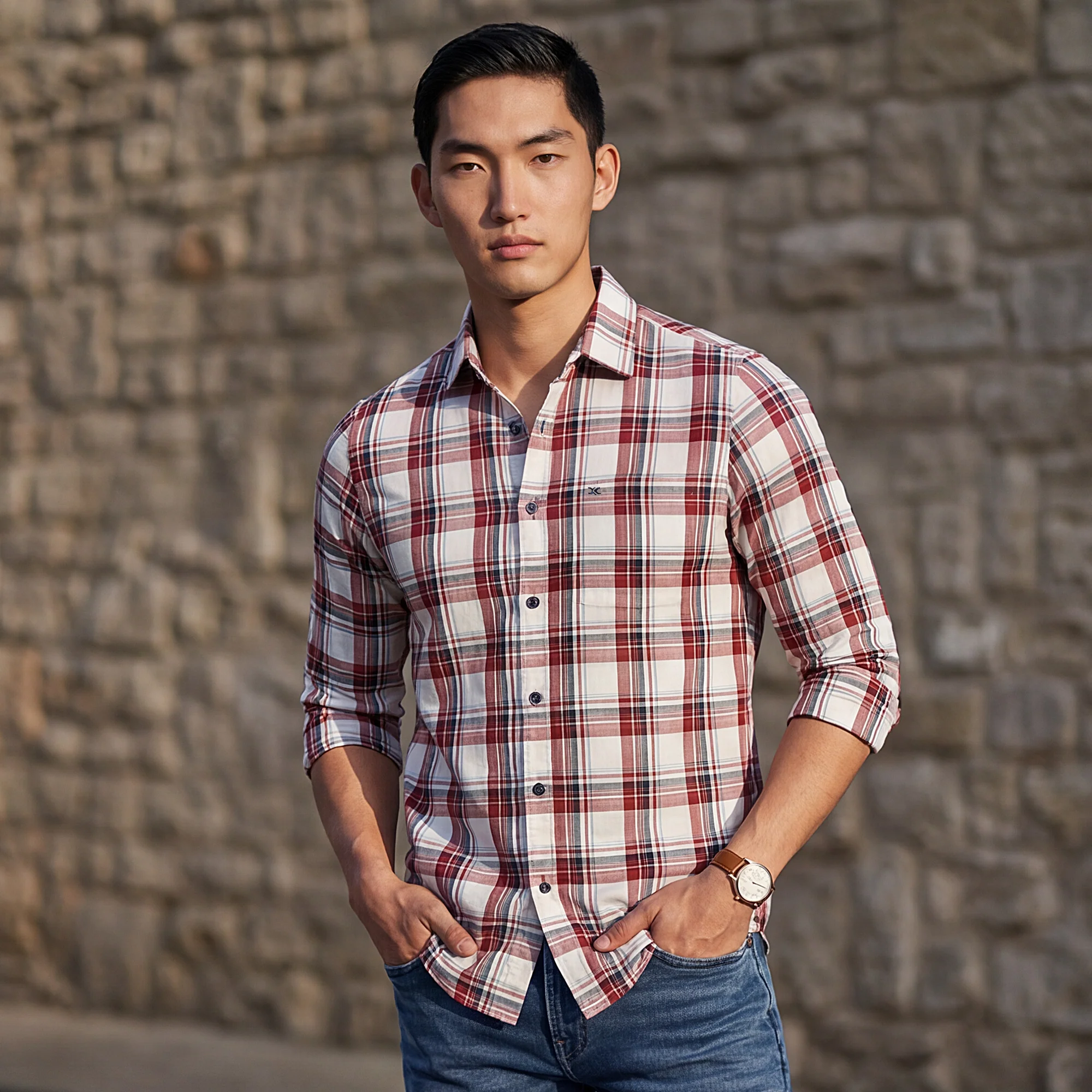 Full sleeves Slim Fit Red Checks Shirt - Image 2