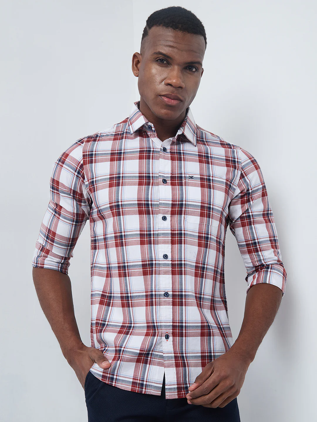 Full sleeves Slim Fit Red Checks Shirt - Image 3