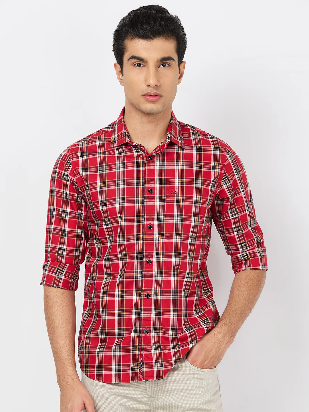 Full sleeves Slim Fit Red Checks Shirt - Image 4