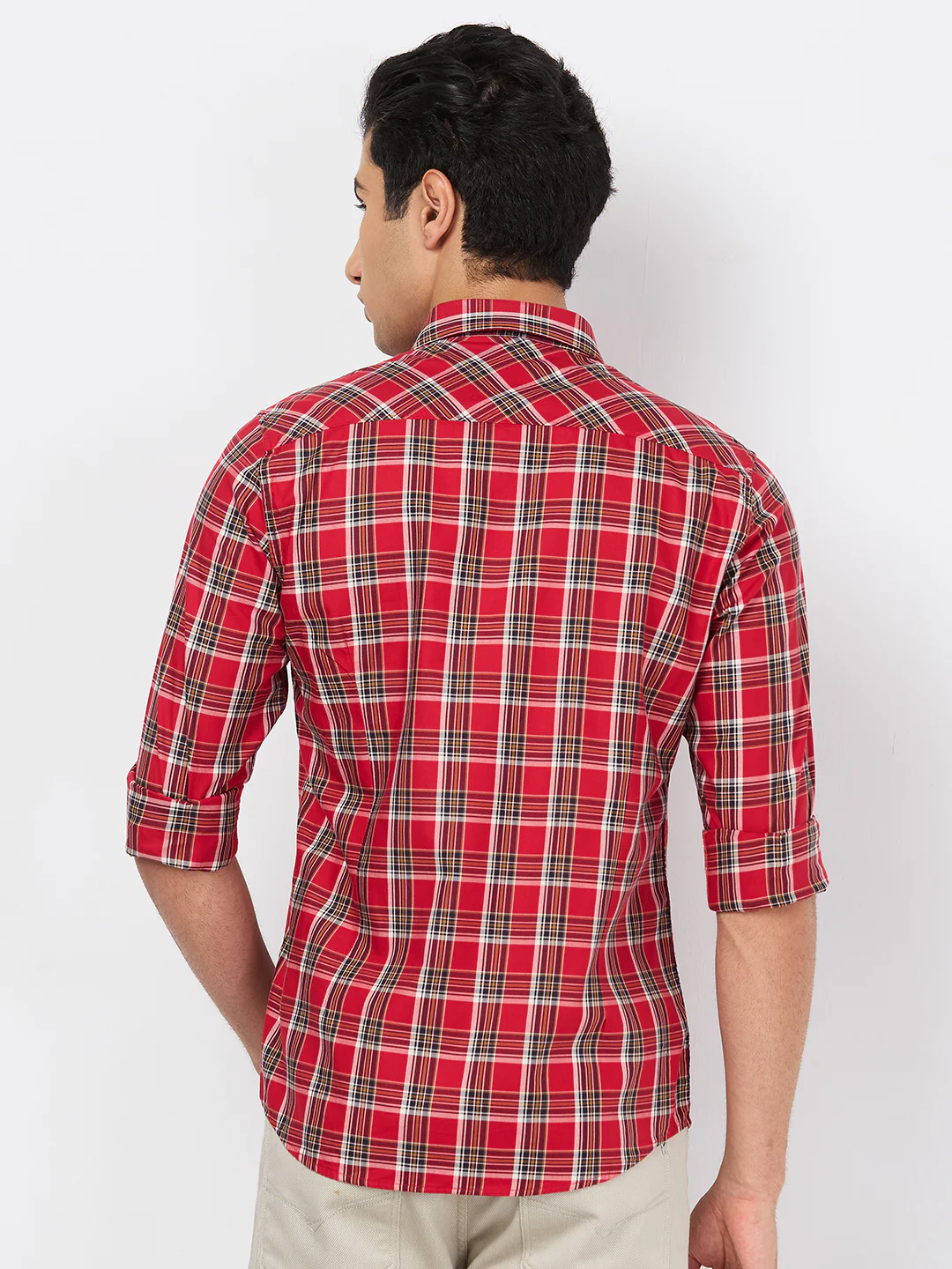 Full sleeves Slim Fit Red Checks Shirt - Image 5