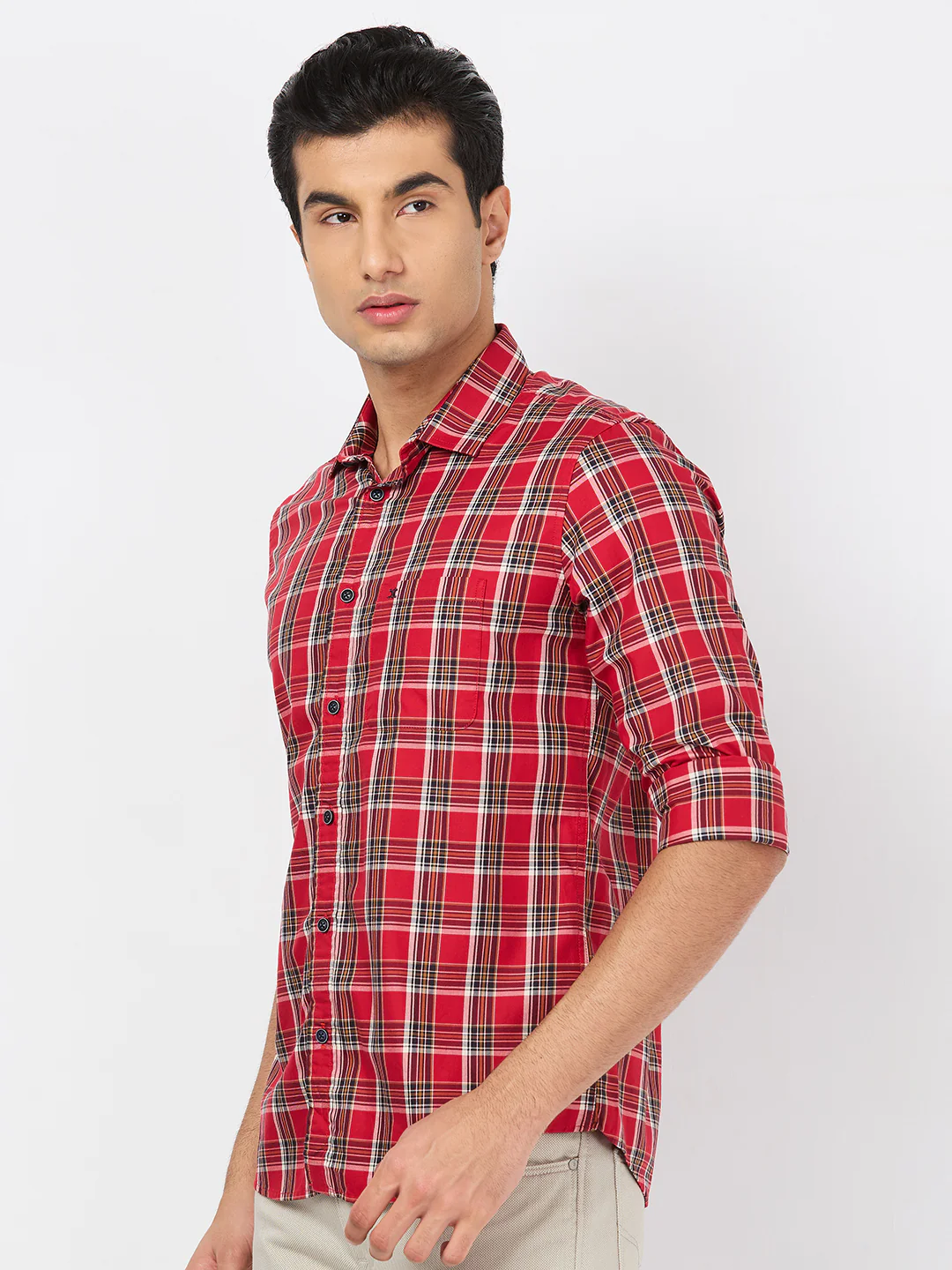 Full sleeves Slim Fit Red Checks Shirt - Image 6
