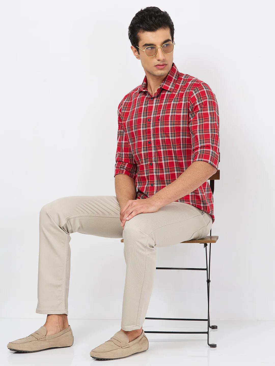 Full sleeves Slim Fit Red Checks Shirt - Image 8