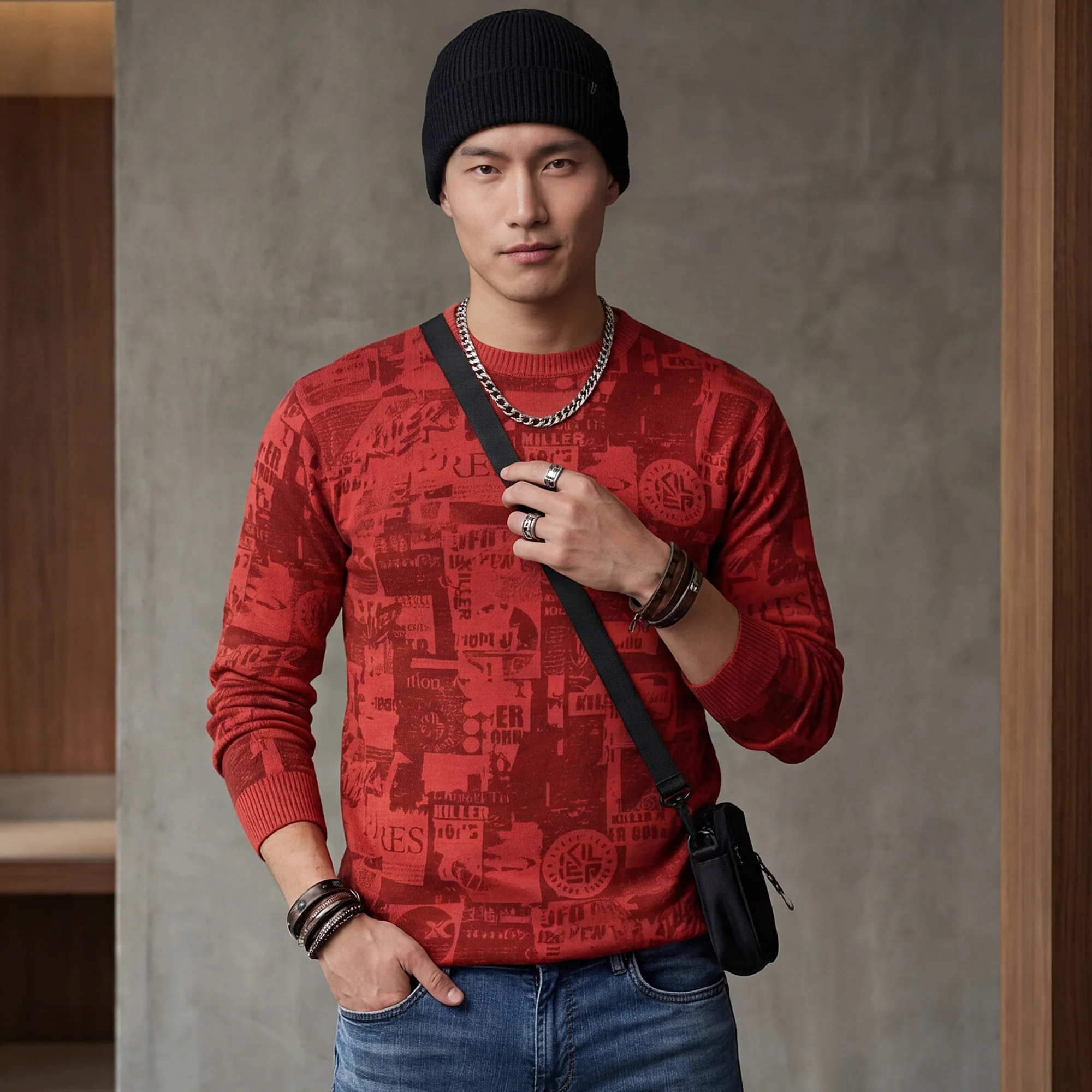 Killer Men Red Printed Flat Knits - Image 2