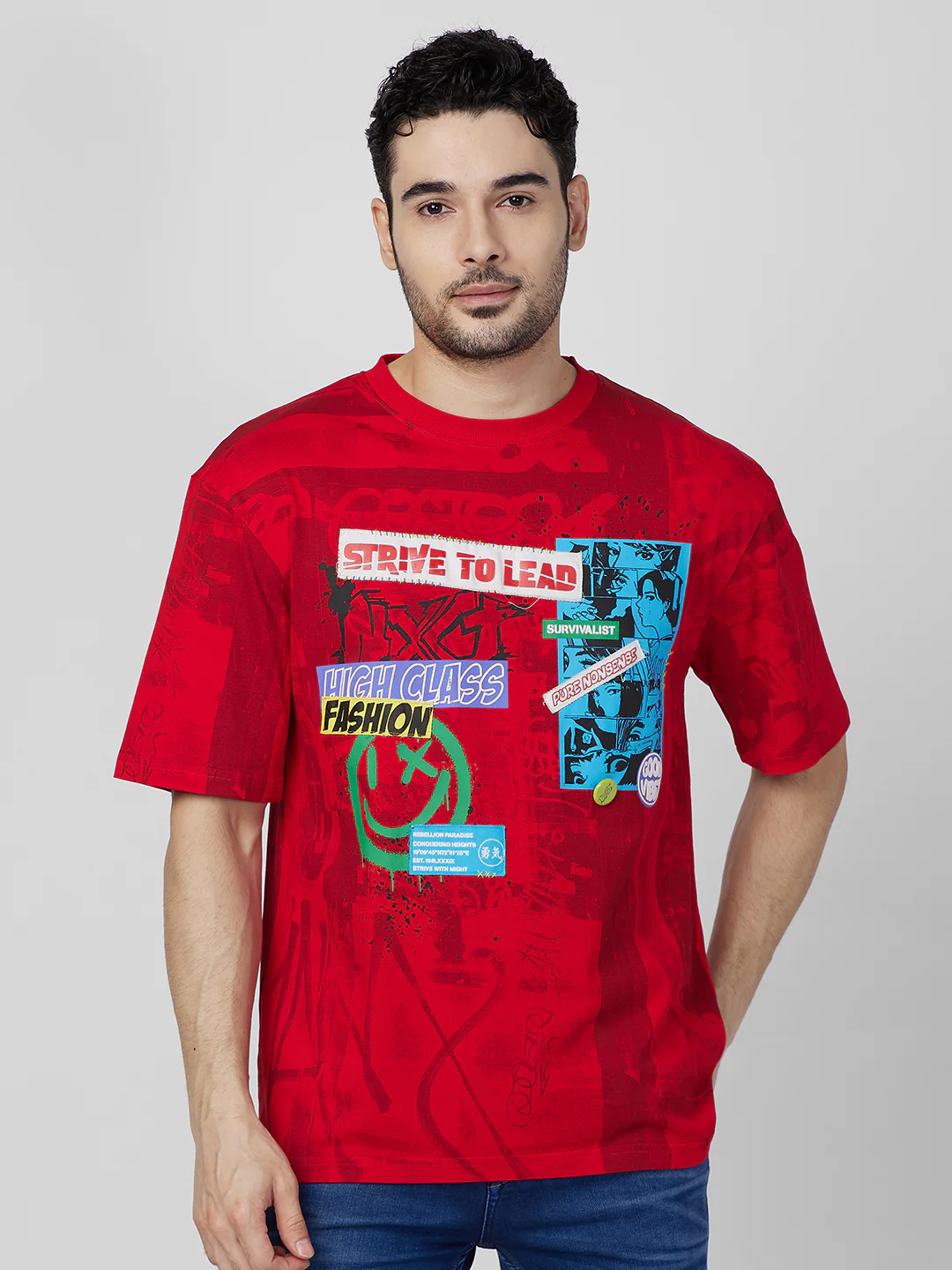 Killer Men Red Printed Round Neck T-Shirts - Image 3