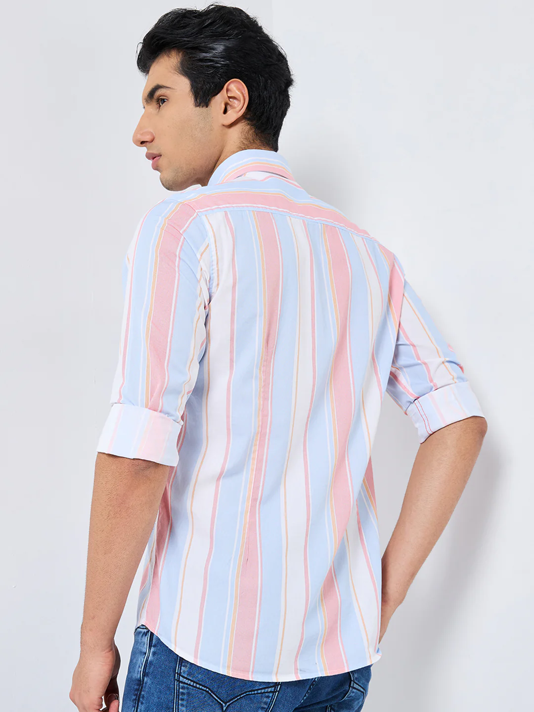 Full sleeves Slim Fit Red Multi Striper Oxford Shirt - Image 5