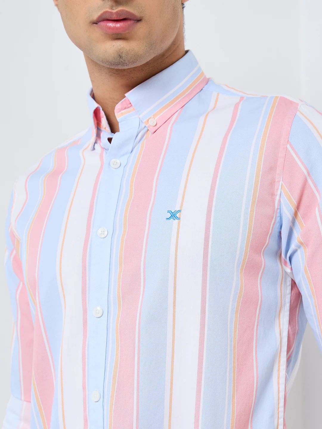 Full sleeves Slim Fit Red Multi Striper Oxford Shirt - Image 7