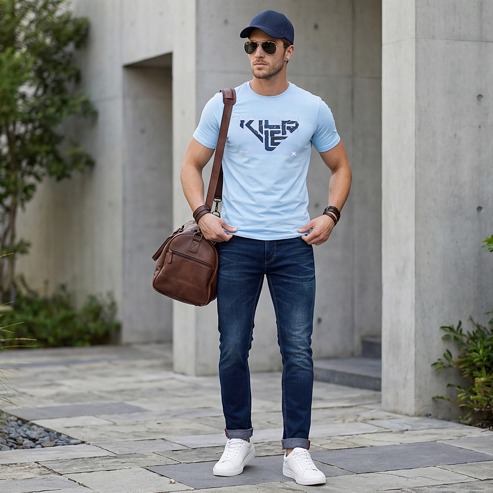 Killer Men Light Blue Printed Slim Fit T-Shirt