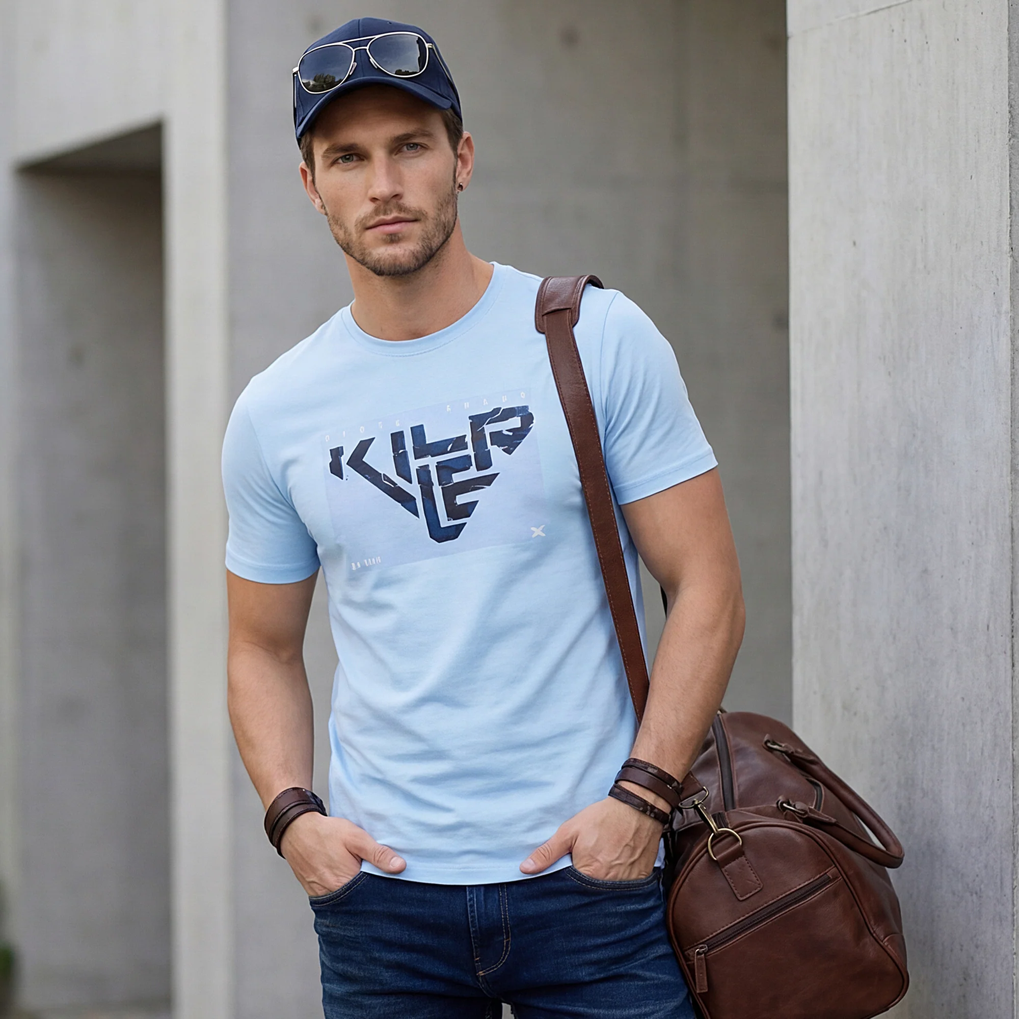 Killer Men Light Blue Printed Slim Fit T-Shirt - Image 2