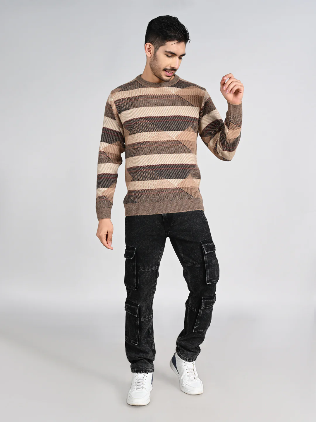 Killer Men Round Neck Brown Sweaters - Image 3