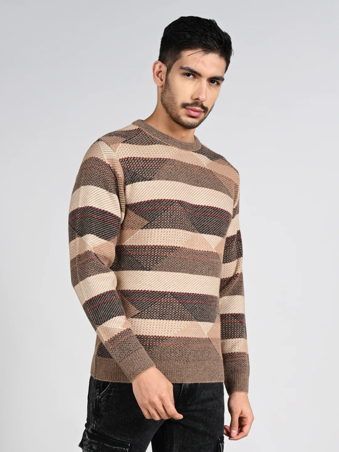 Killer Men Round Neck Brown Sweaters - Image 5