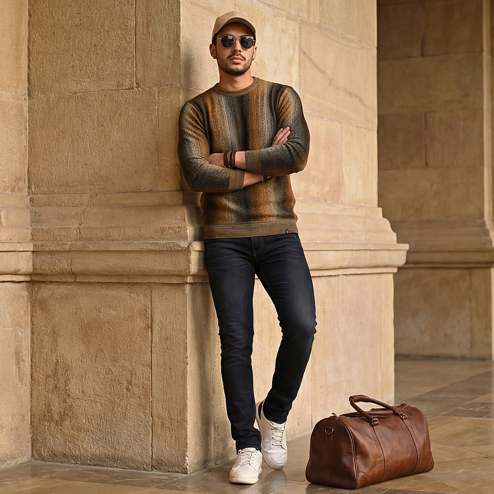 Killer Men Round Neck Brown Sweaters