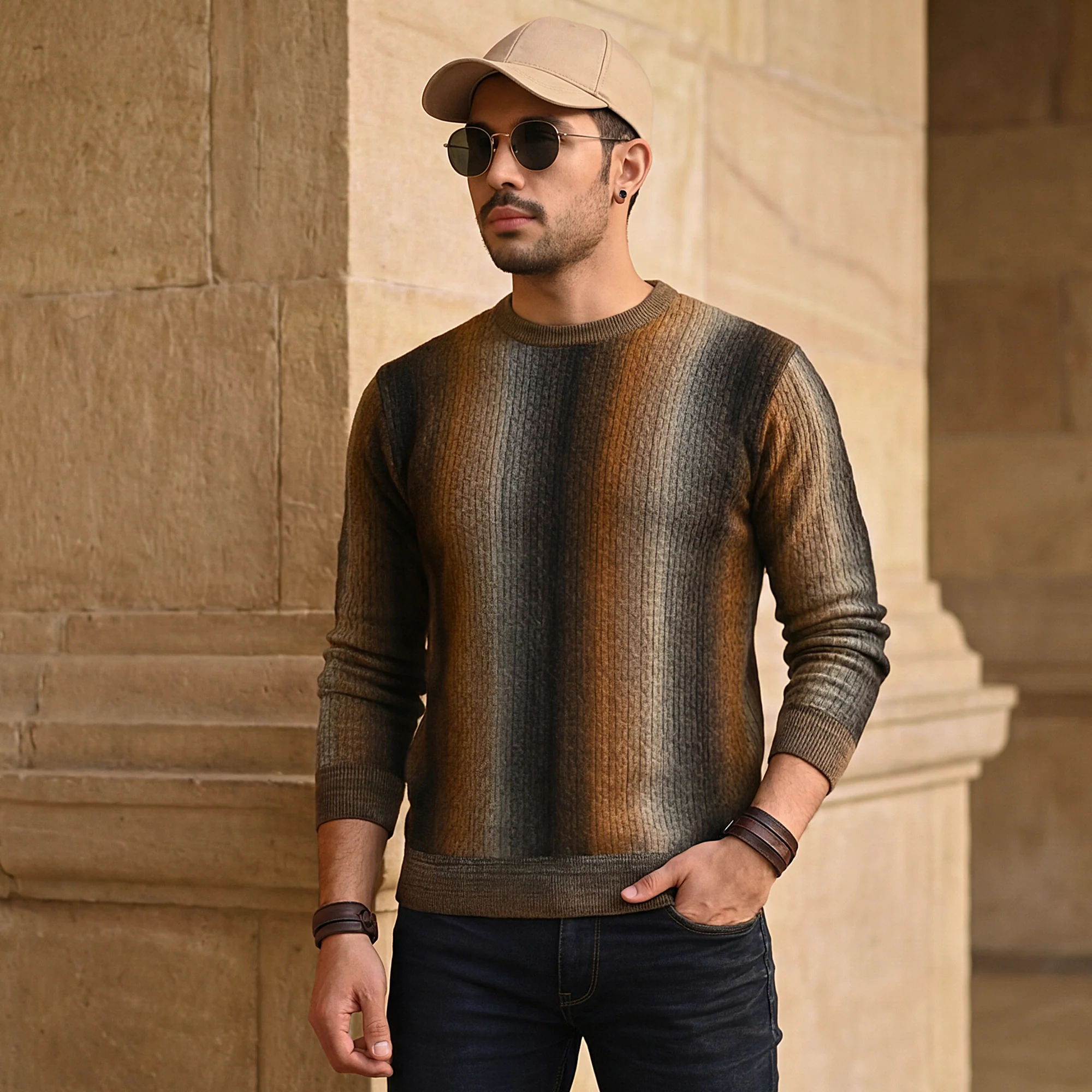 Killer Men Round Neck Brown Sweaters - Image 2