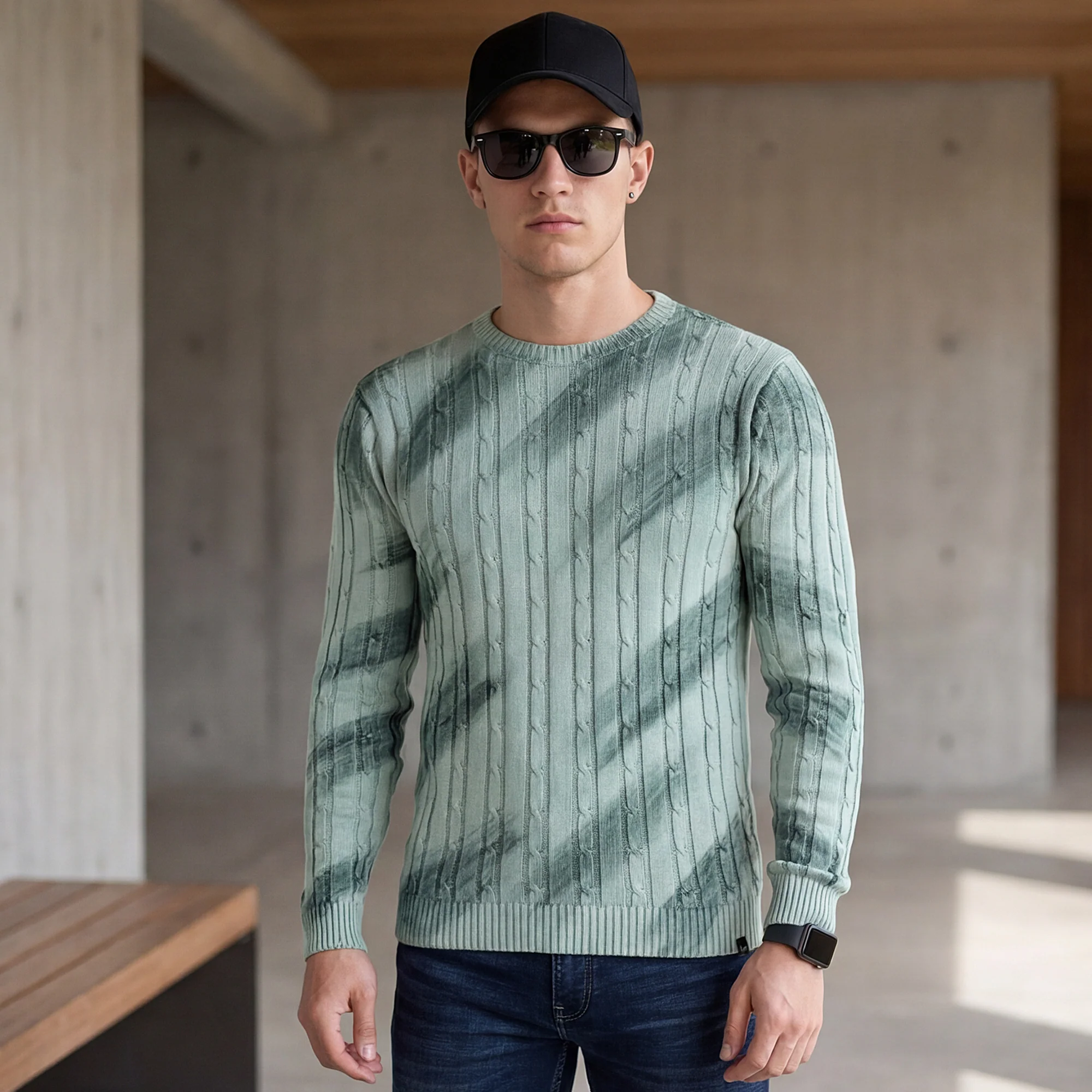 Killer Men Round Neck Green Printed Sweaters - Image 2