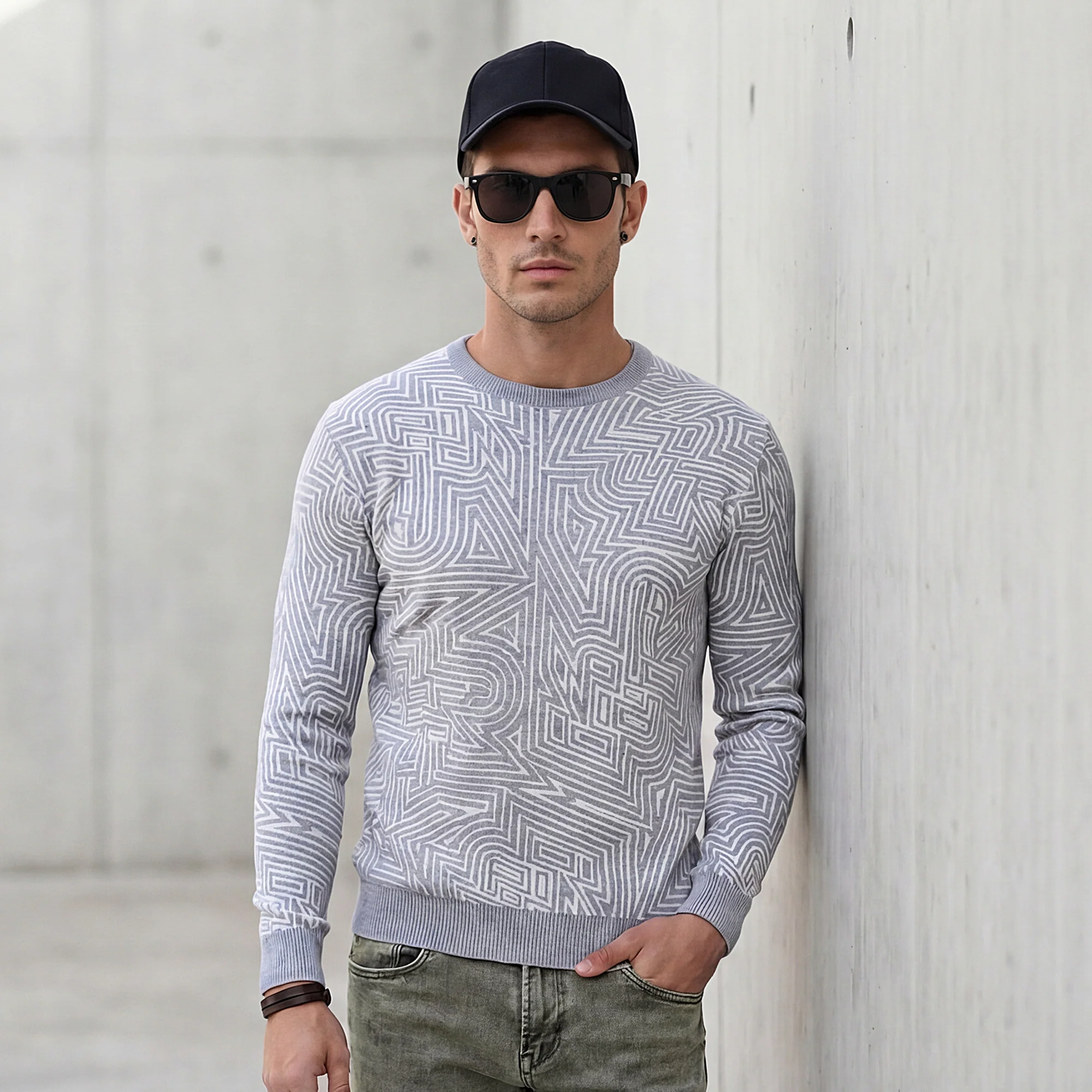 Killer Men Round Neck Grey Sweaters - Image 2