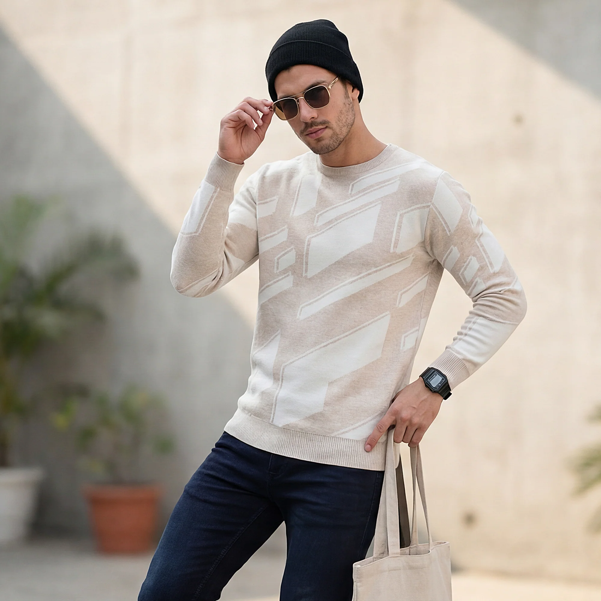 Killer Men Round Neck Khaki Sweaters - Image 2