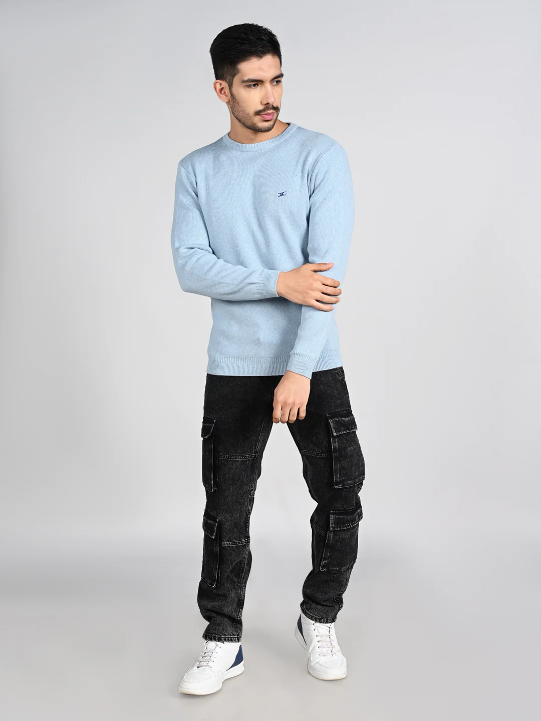 Killer Men Round Neck Light Blue Sweaters - Image 3