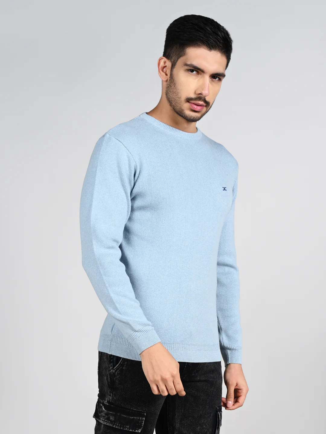 Killer Men Round Neck Light Blue Sweaters - Image 5