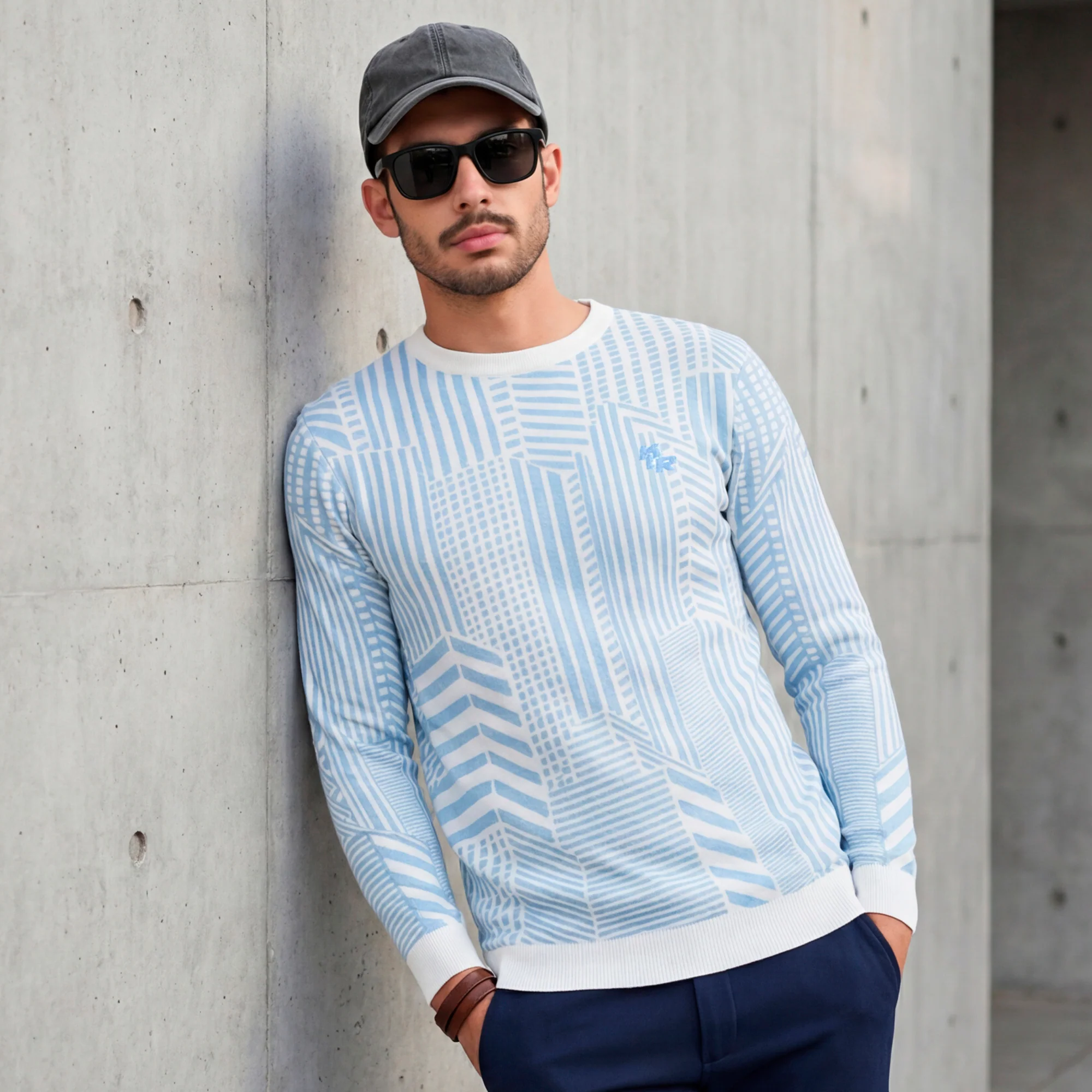 Killer Men Round Neck Light Blue Sweaters - Image 2