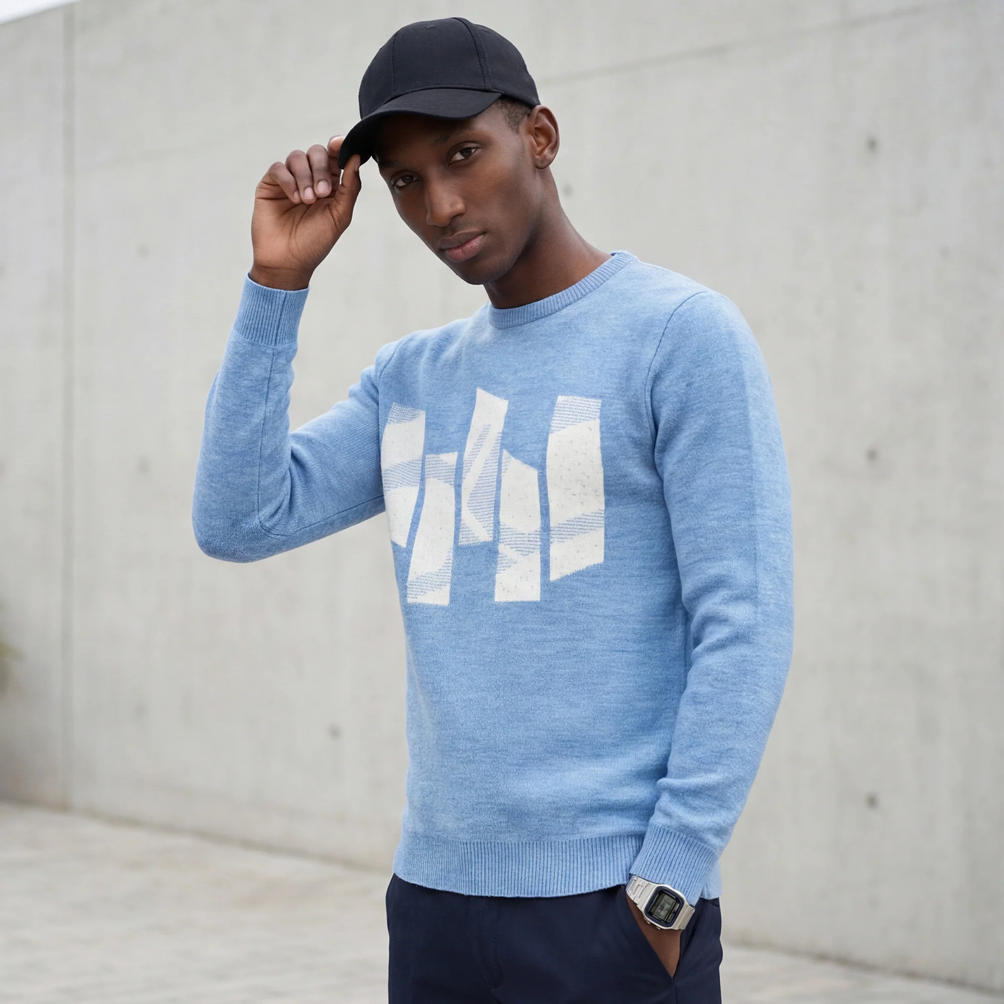 Killer Men Round Neck Light Blue Sweaters - Image 2